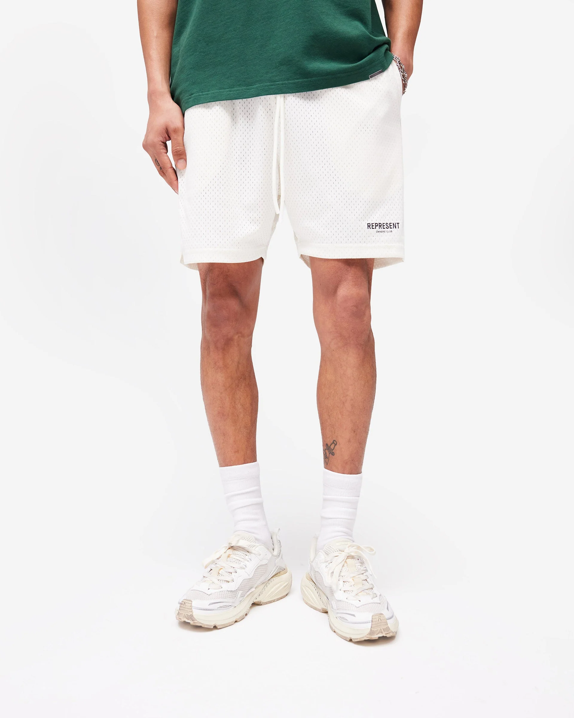 Represent Owners Club Mesh Shorts - Flat White - Image 3