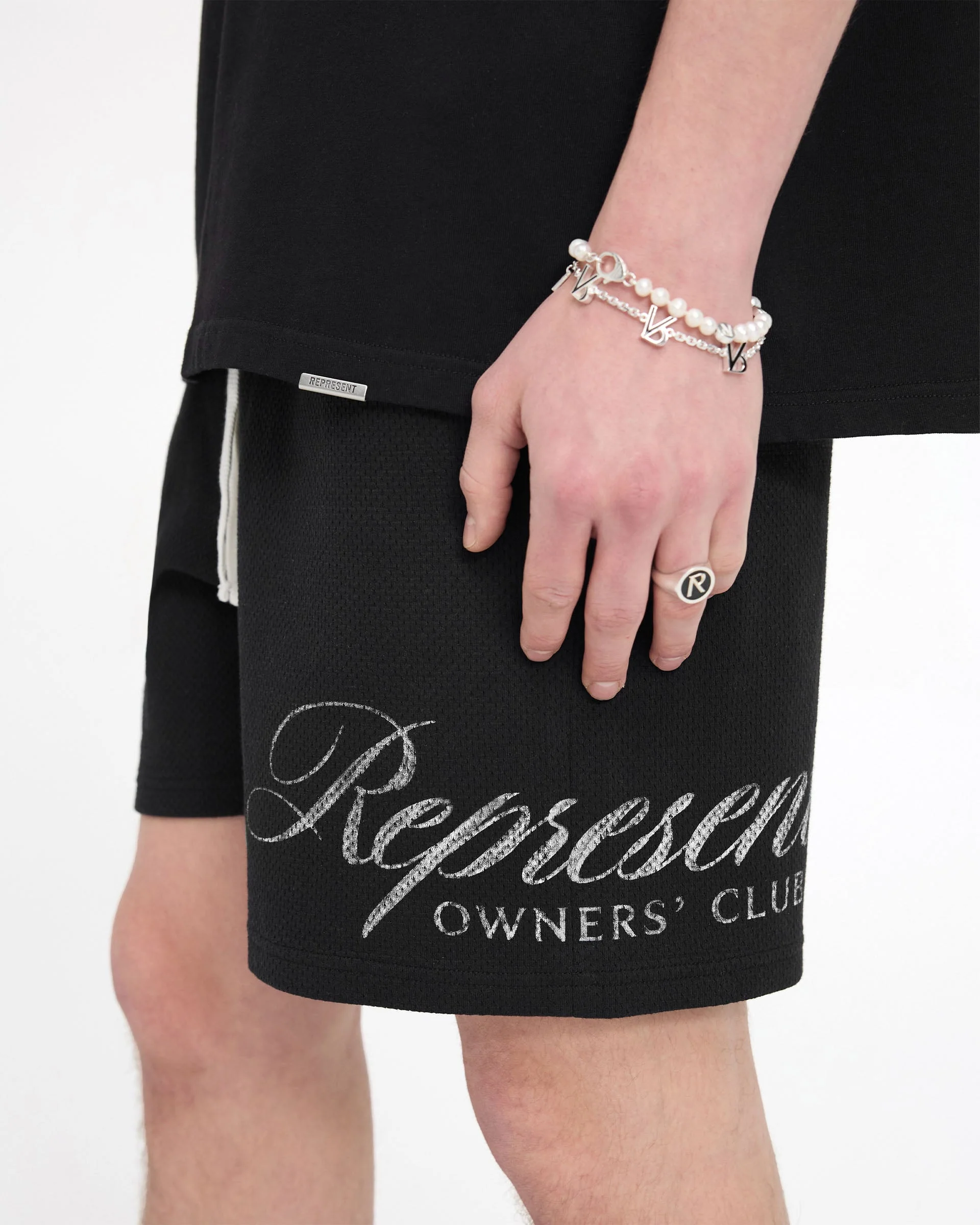 Represent Owners Club Script Mesh Shorts - Black - Image 6
