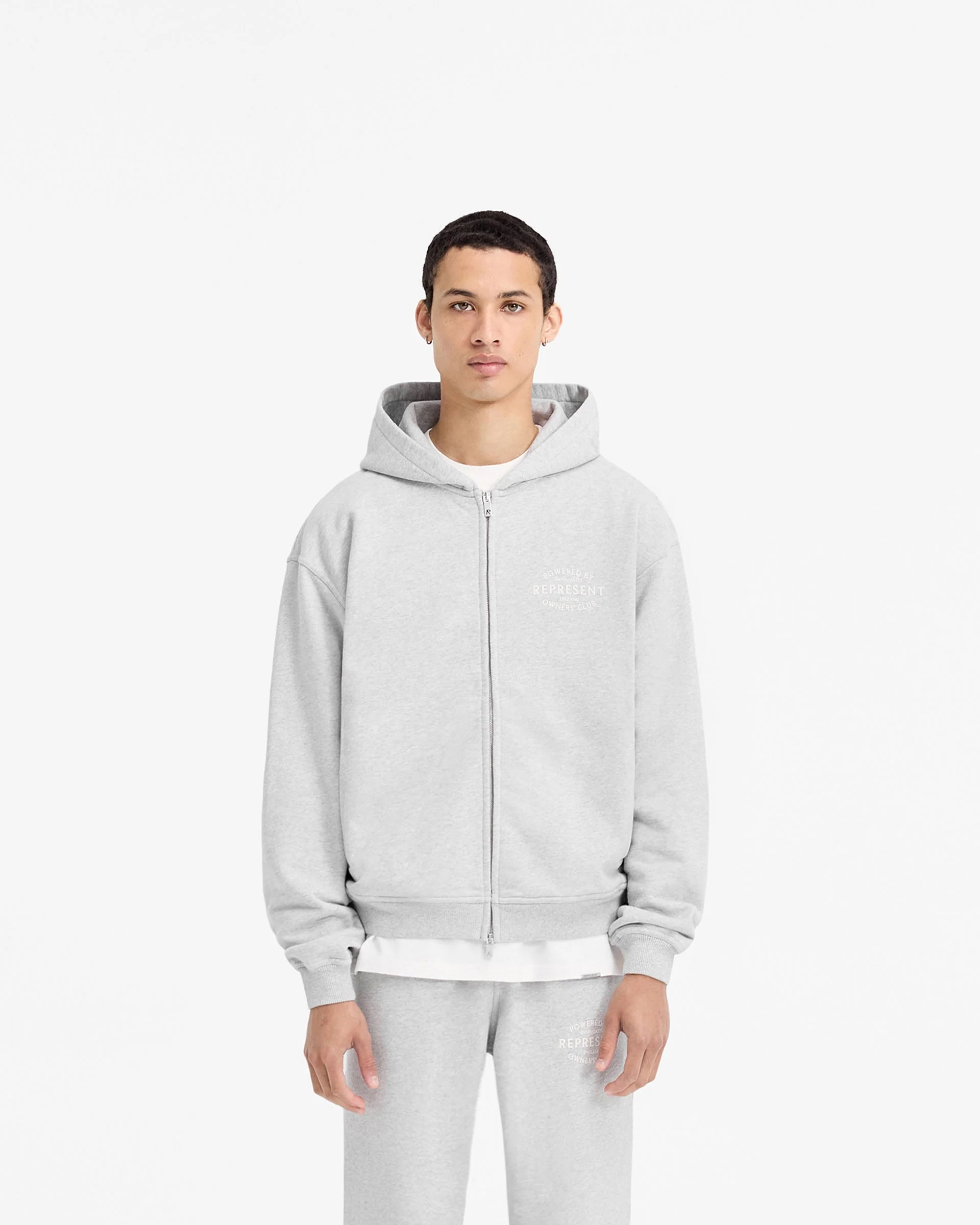 Represent Owners Club Stamp Zip Up Hoodie - Ash Grey - Image 3