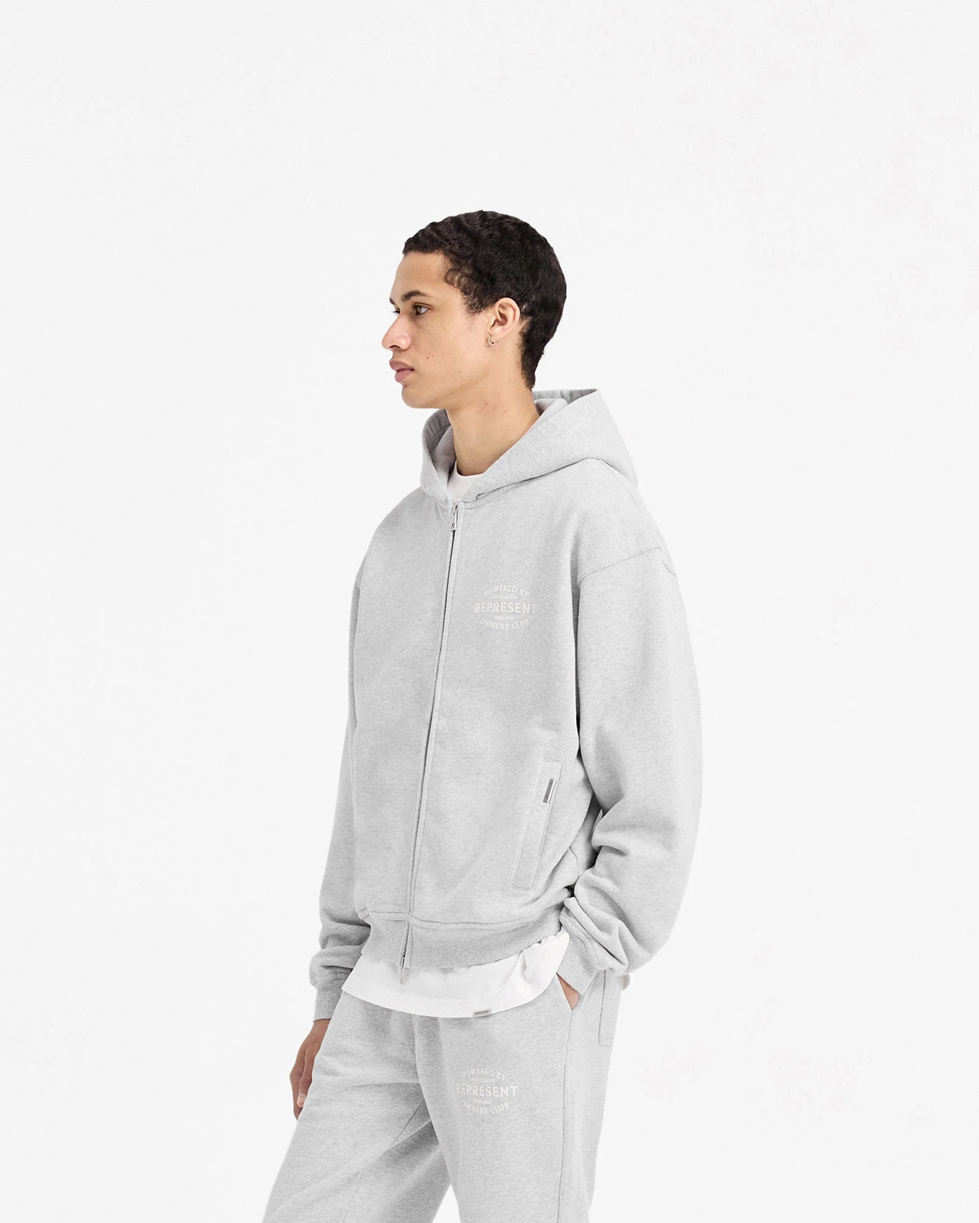 Represent Owners Club Stamp Zip Up Hoodie - Ash Grey - Image 4