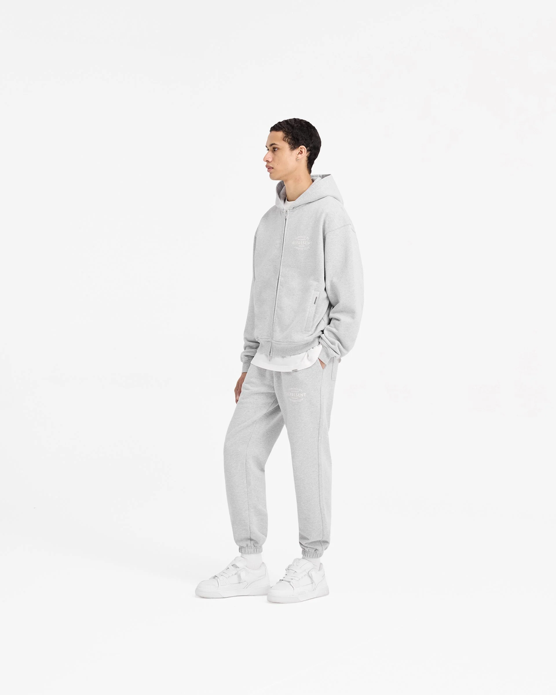 Represent Owners Club Stamp Zip Up Hoodie - Ash Grey - Image 7
