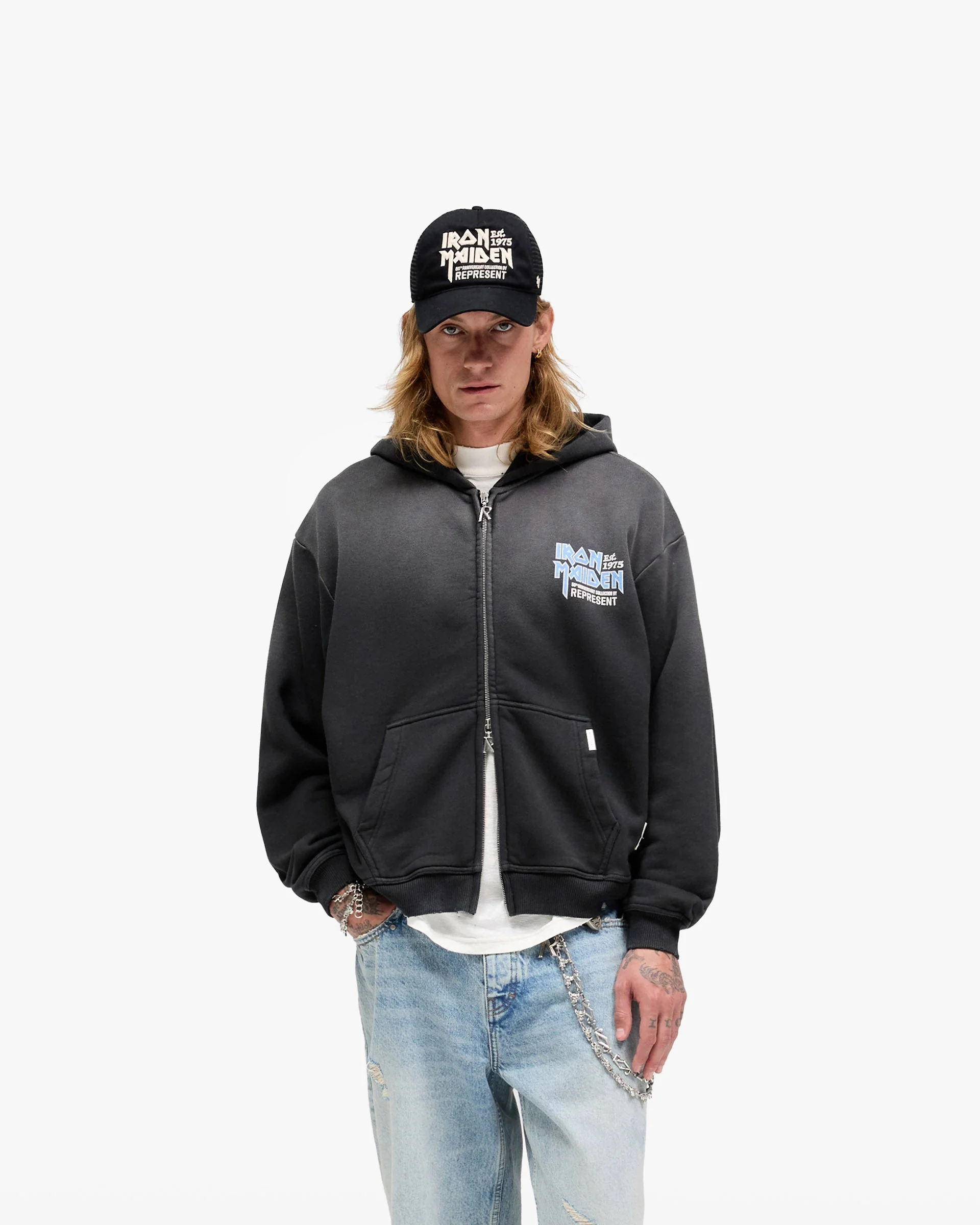 Represent X Iron Maiden Anniversary Zip Through Hoodie - Stained Black - Image 3