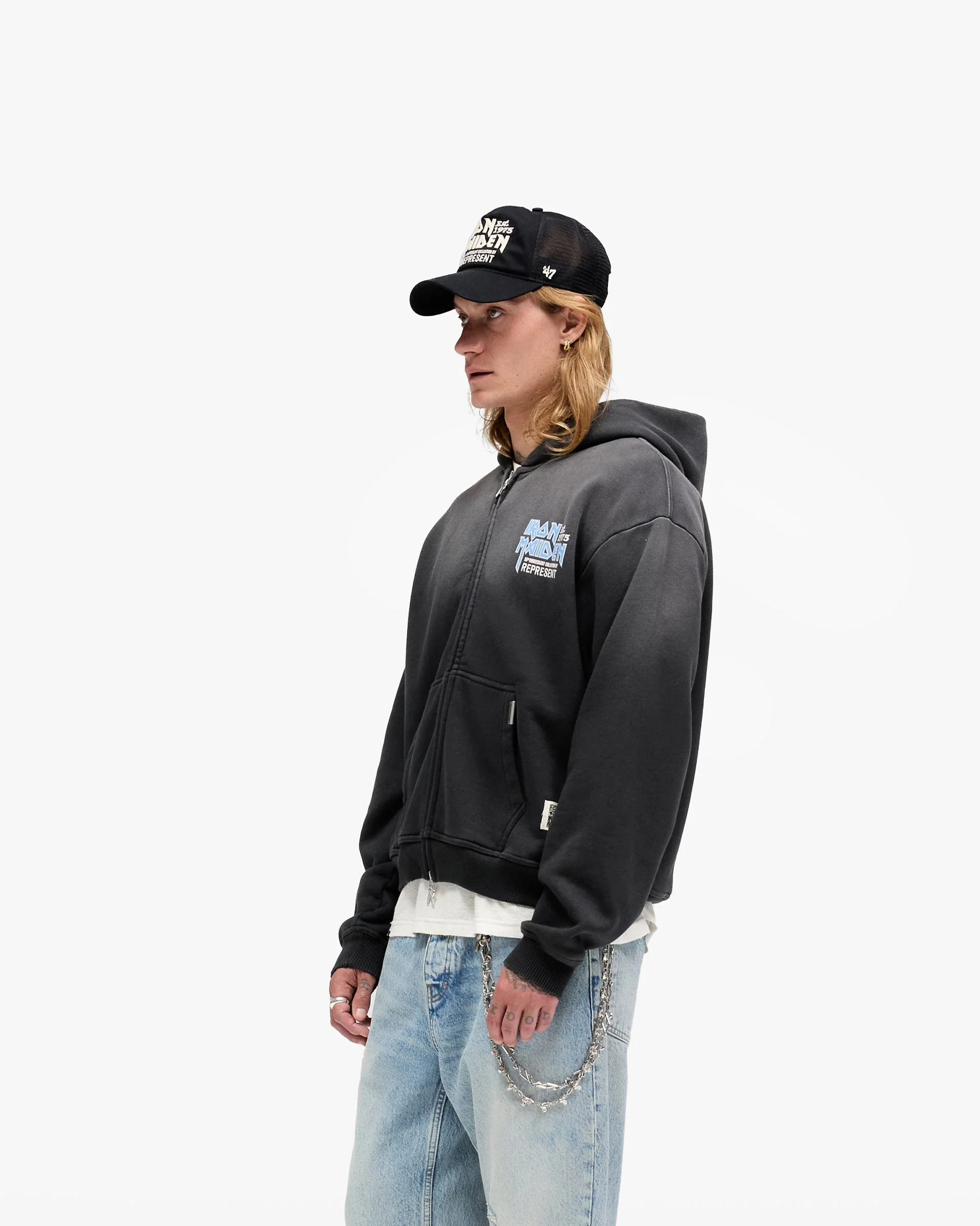 Represent X Iron Maiden Anniversary Zip Through Hoodie - Stained Black - Image 4