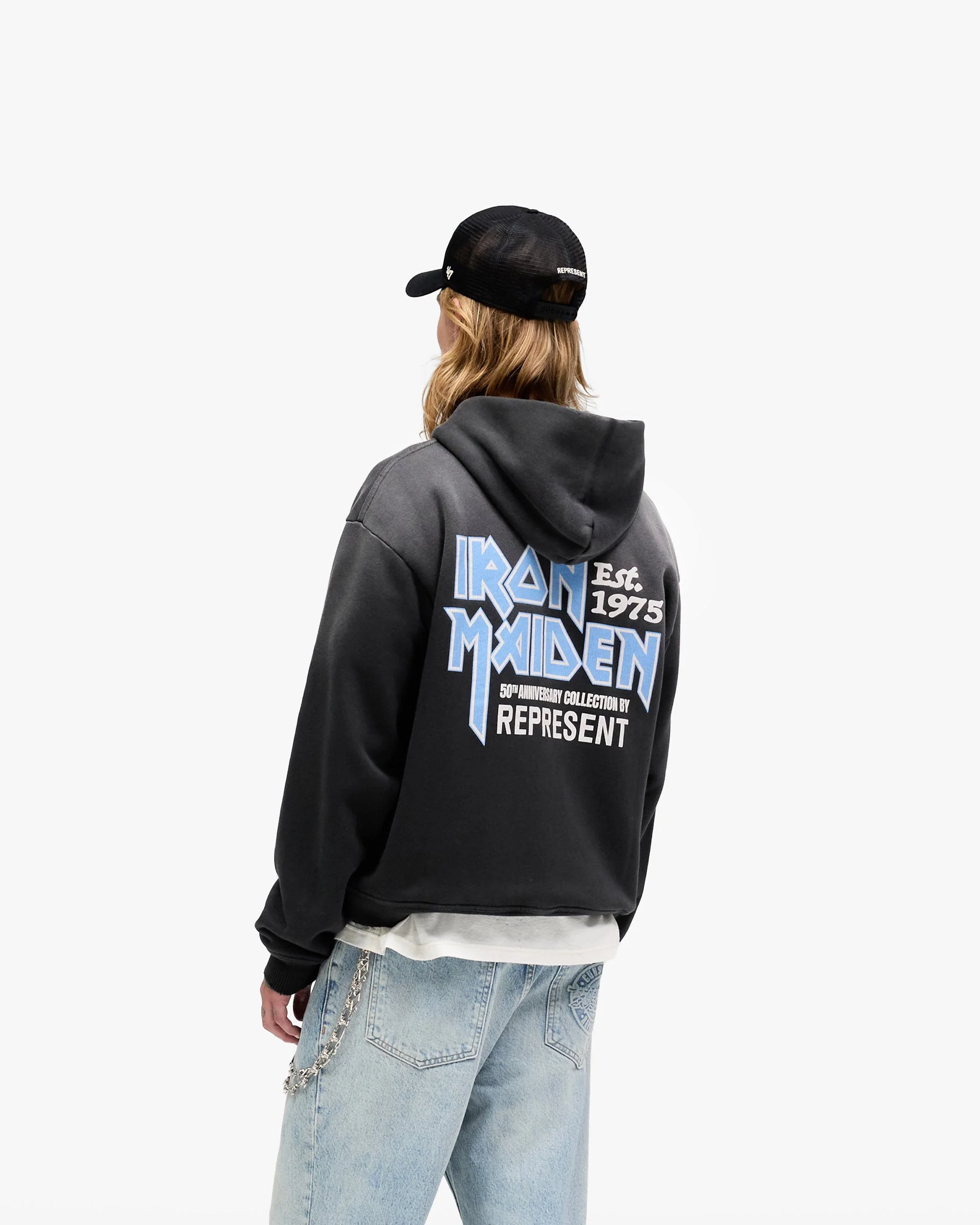Represent X Iron Maiden Anniversary Zip Through Hoodie - Stained Black - Image 5