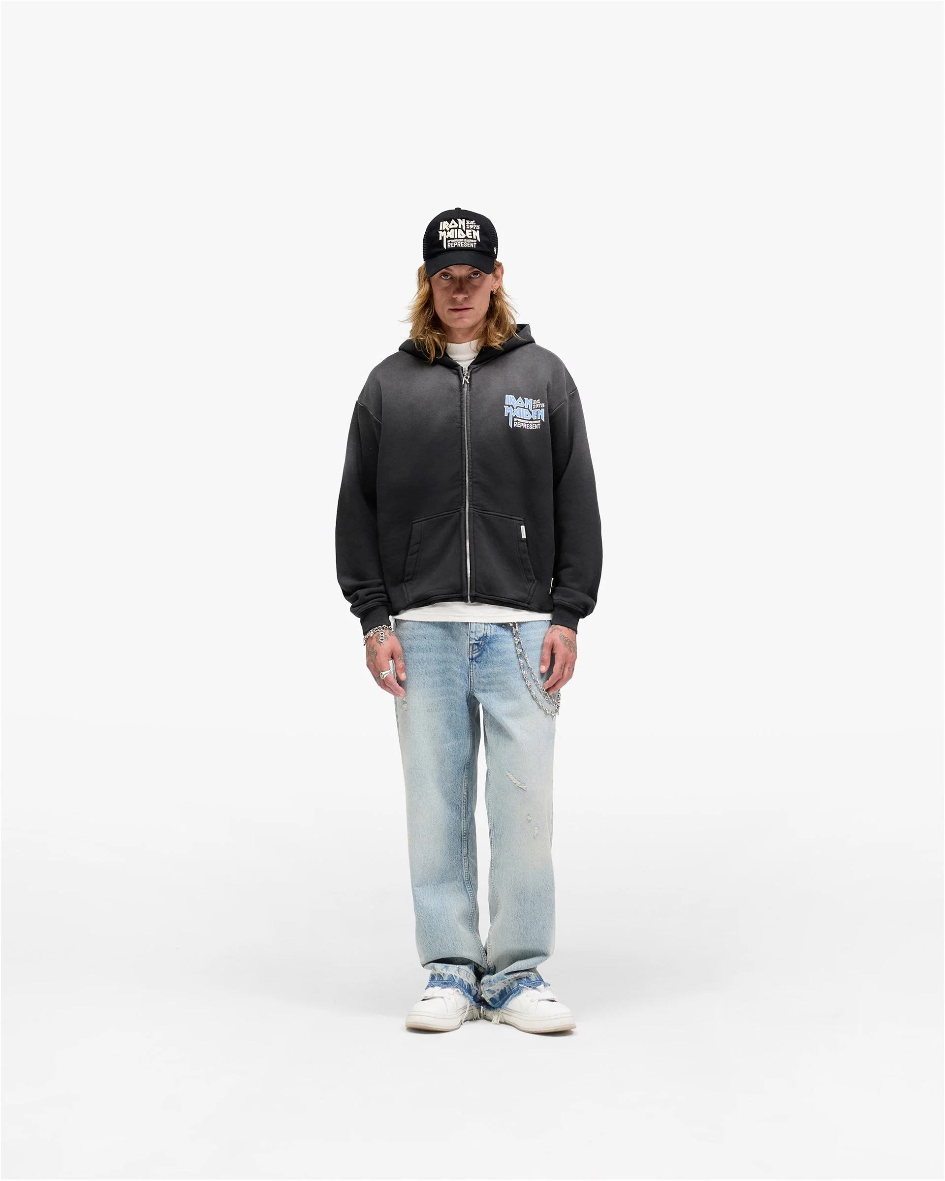 Represent X Iron Maiden Anniversary Zip Through Hoodie - Stained Black - Image 6