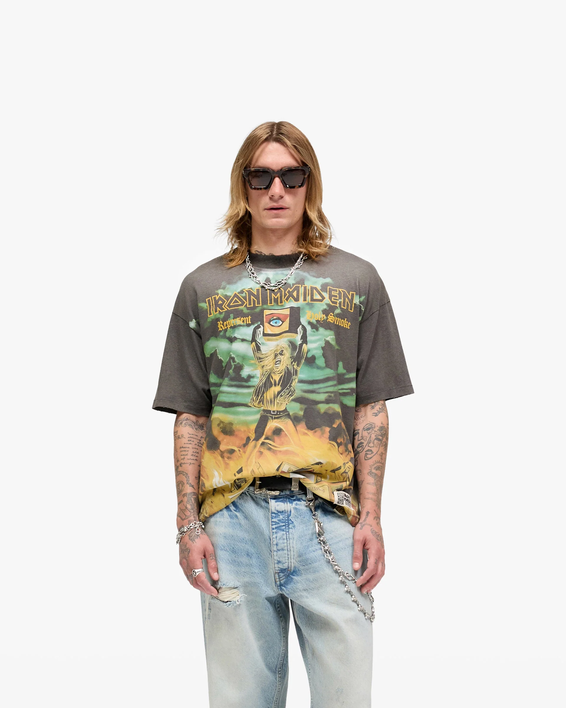 Represent X Iron Maiden Holy Smoke T-Shirt - Sunfade Grey - Image 3