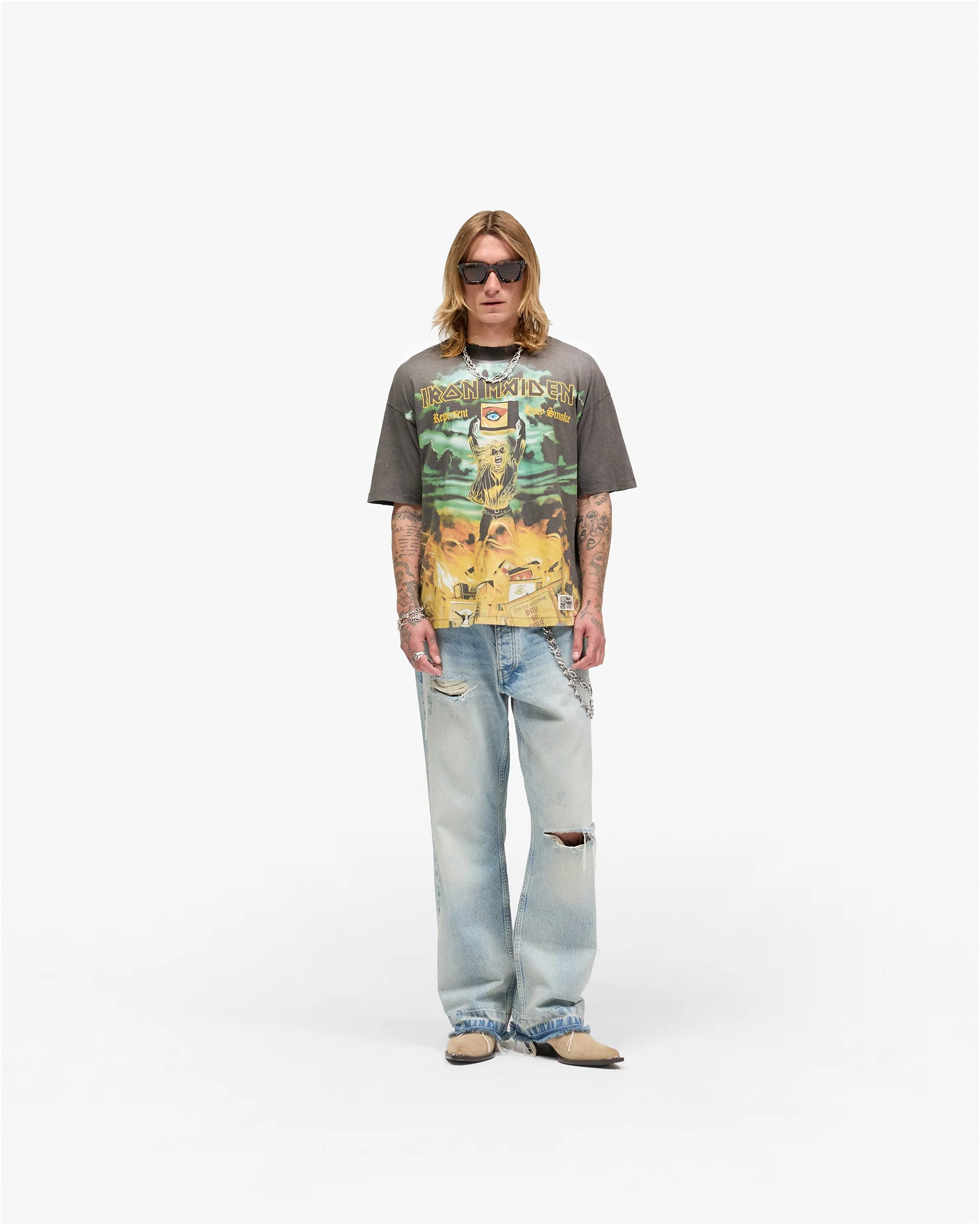 Represent X Iron Maiden Holy Smoke T-Shirt - Sunfade Grey - Image 5