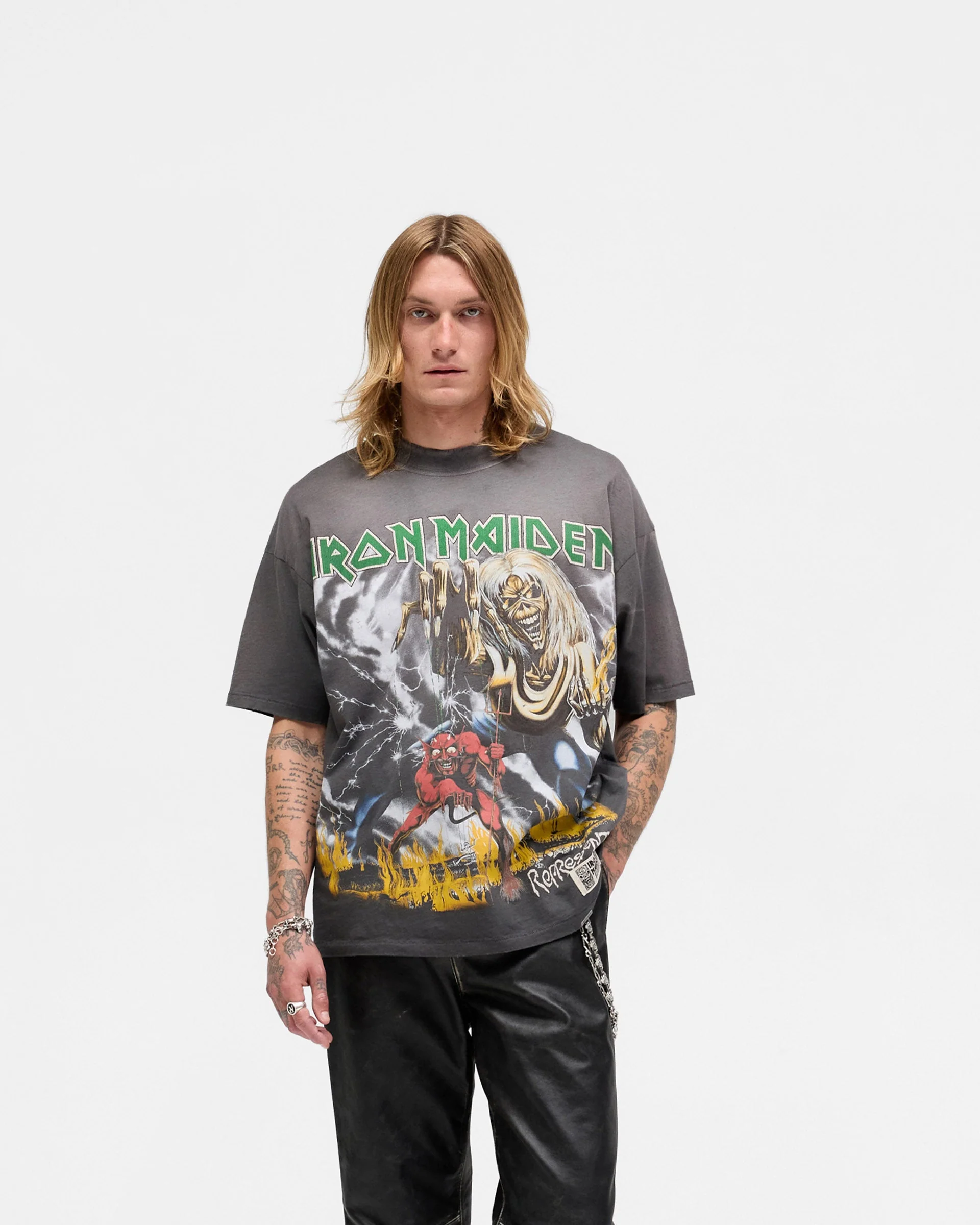 Represent X Iron Maiden Number Of Beast T-Shirt - Sunfade Grey - Image 3