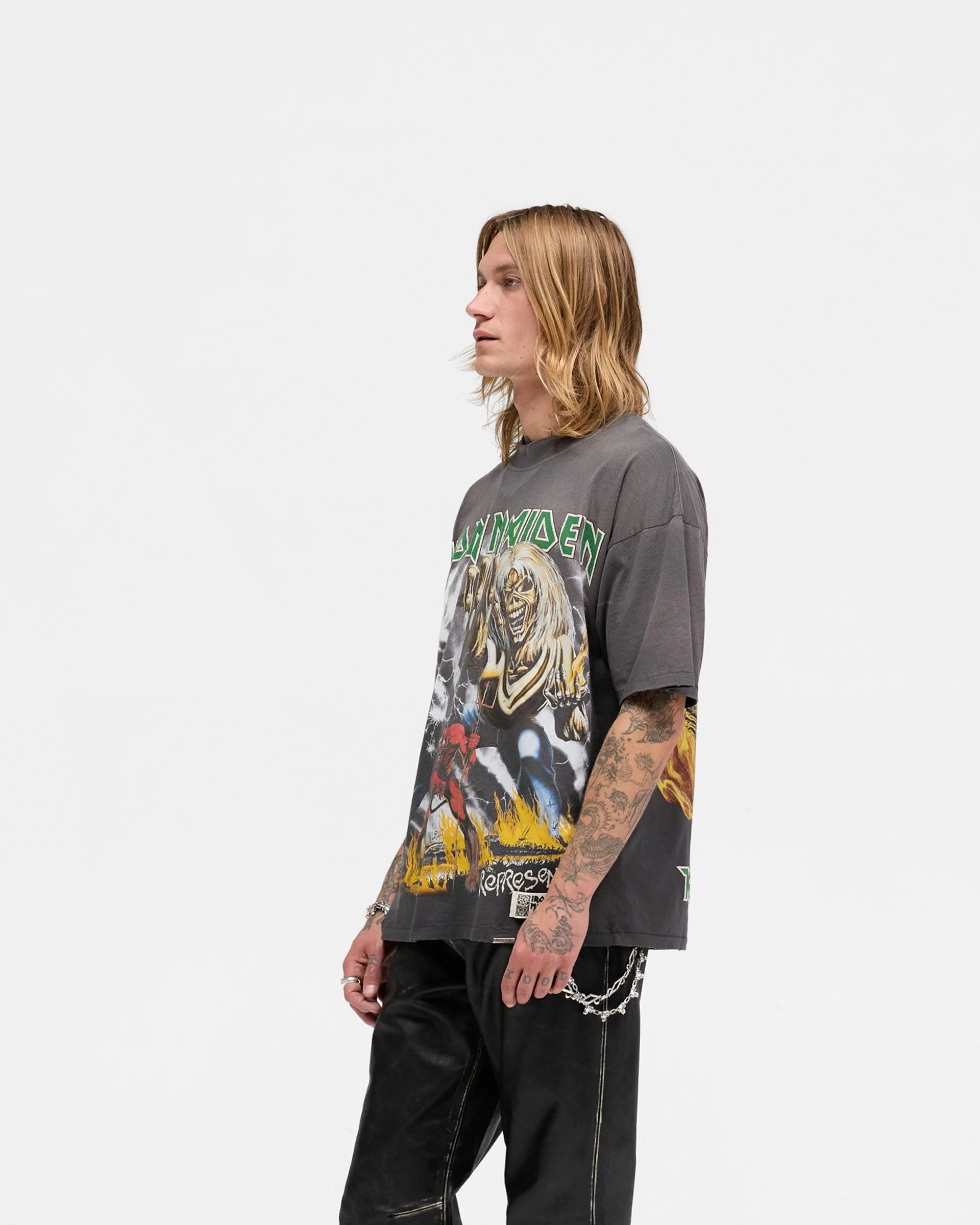 Represent X Iron Maiden Number Of Beast T-Shirt - Sunfade Grey - Image 4