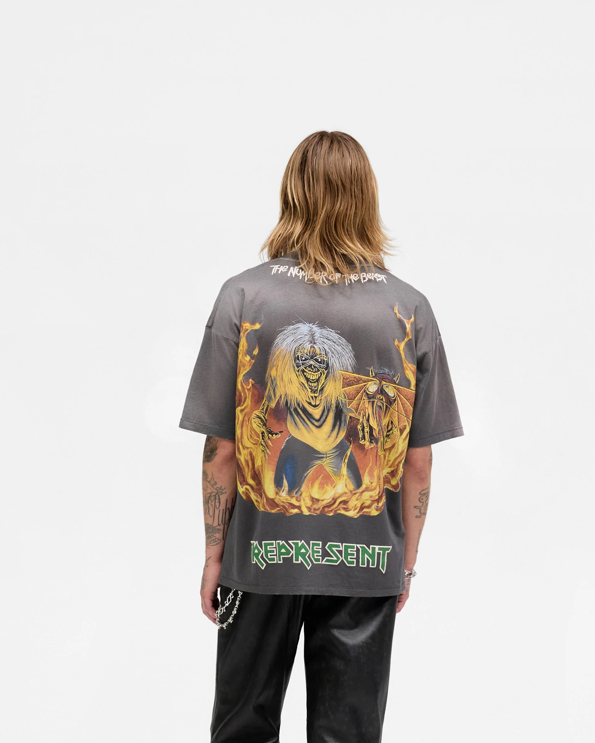 Represent X Iron Maiden Number Of Beast T-Shirt - Sunfade Grey - Image 5