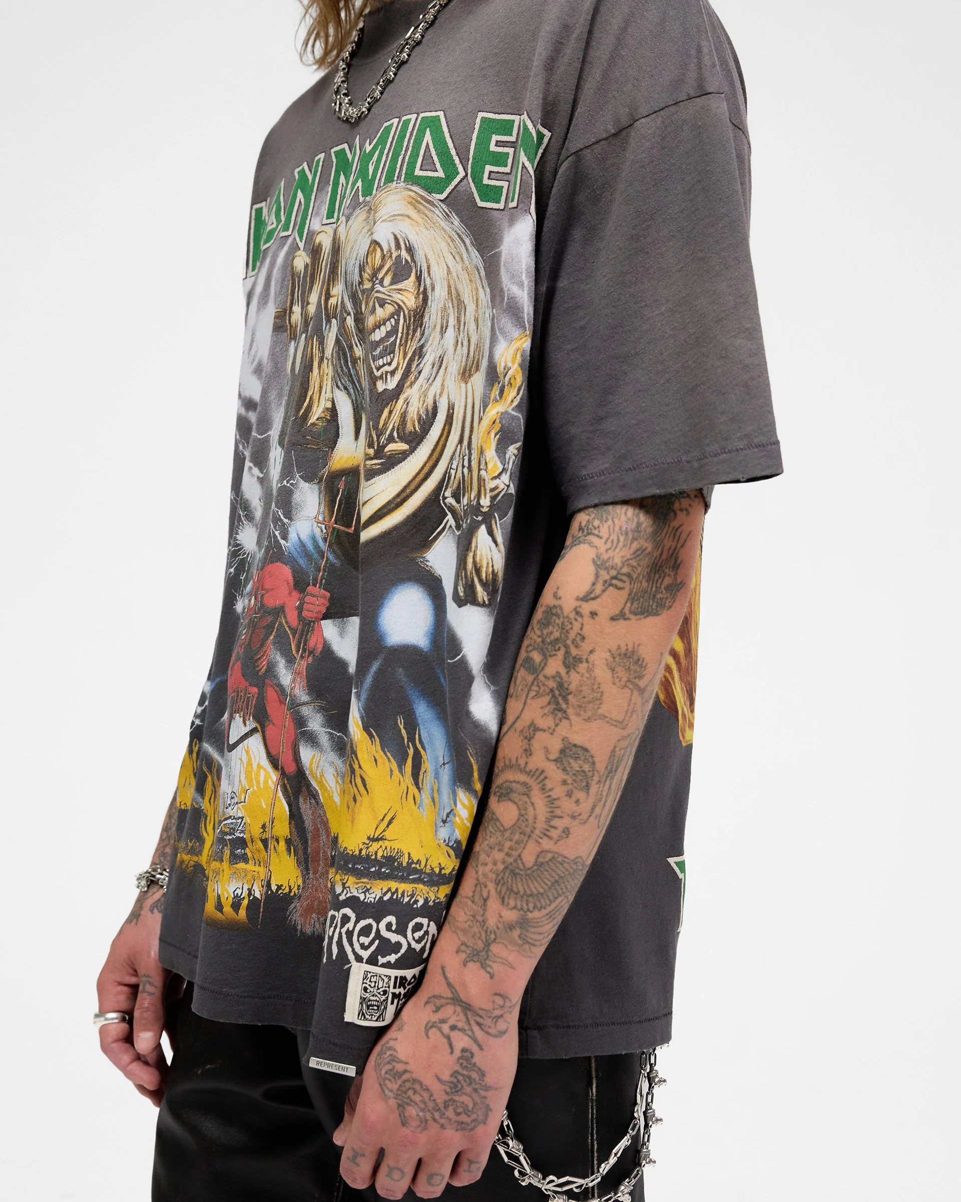 Represent X Iron Maiden Number Of Beast T-Shirt - Sunfade Grey - Image 6