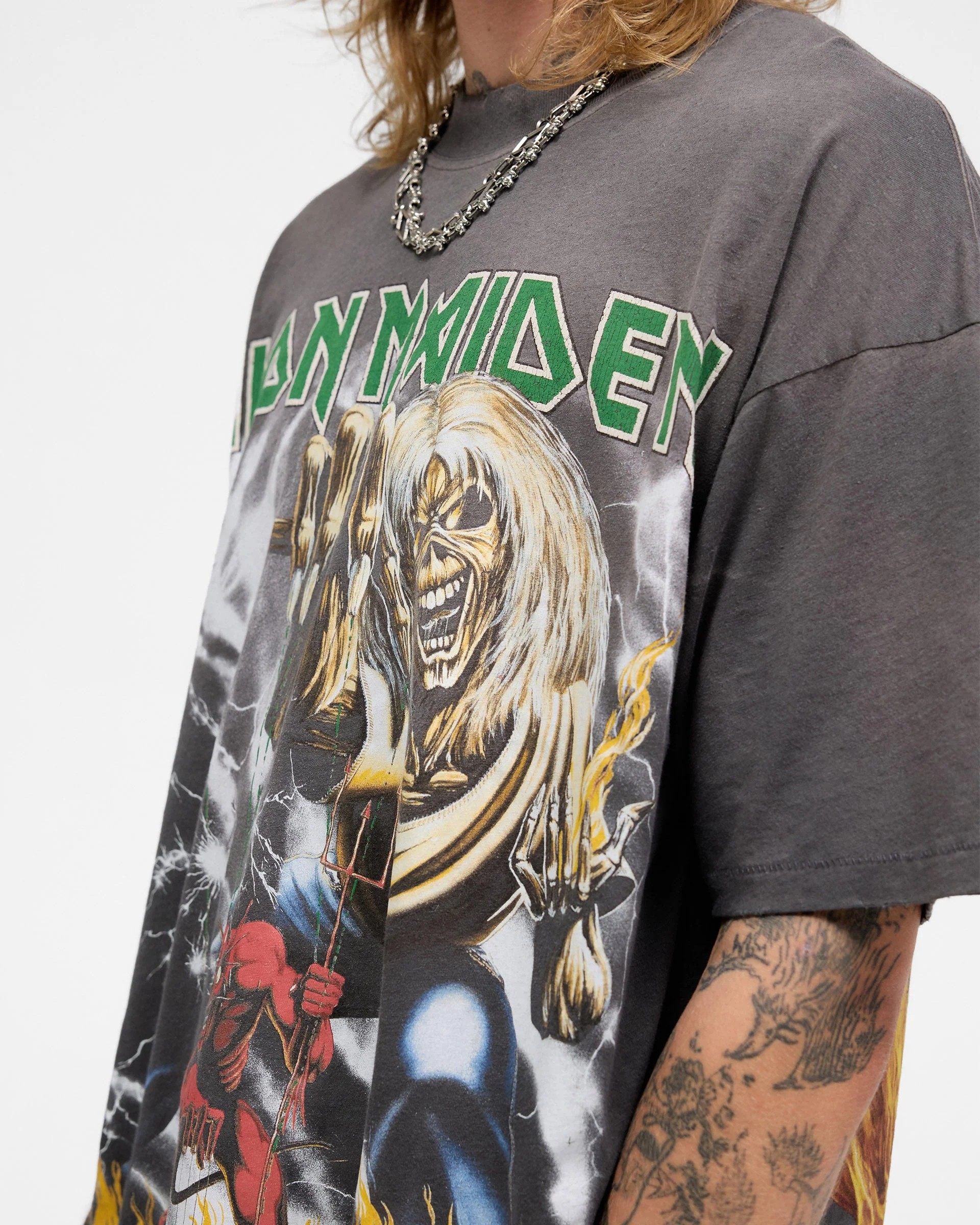 Represent X Iron Maiden Number Of Beast T-Shirt - Sunfade Grey - Image 7