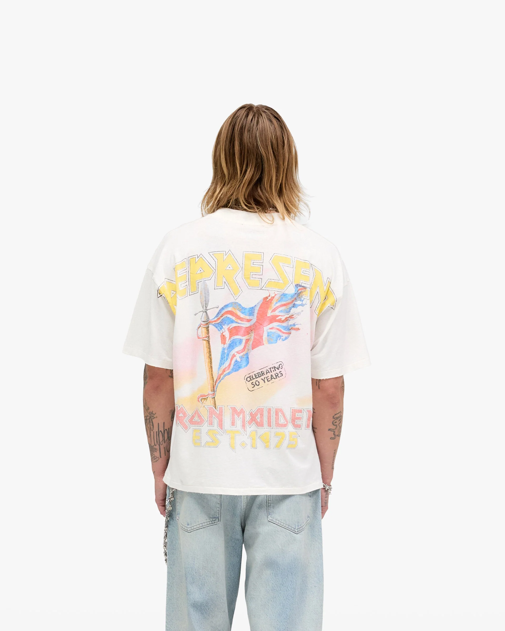Represent X Iron Maiden Steed T-Shirt - Flat White - Image 5