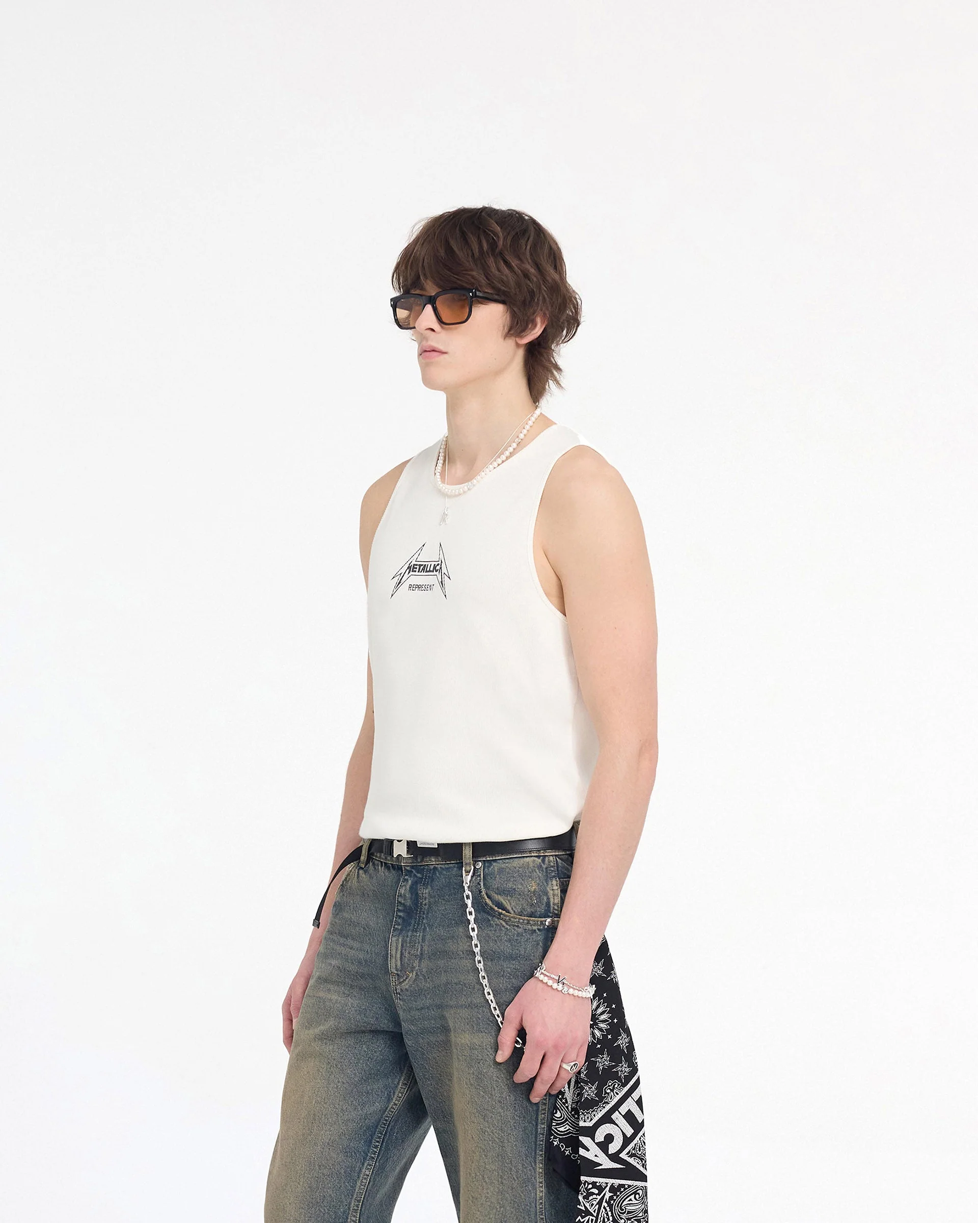 Represent X Metallica Local Crew Vest - Flat White - Image 3