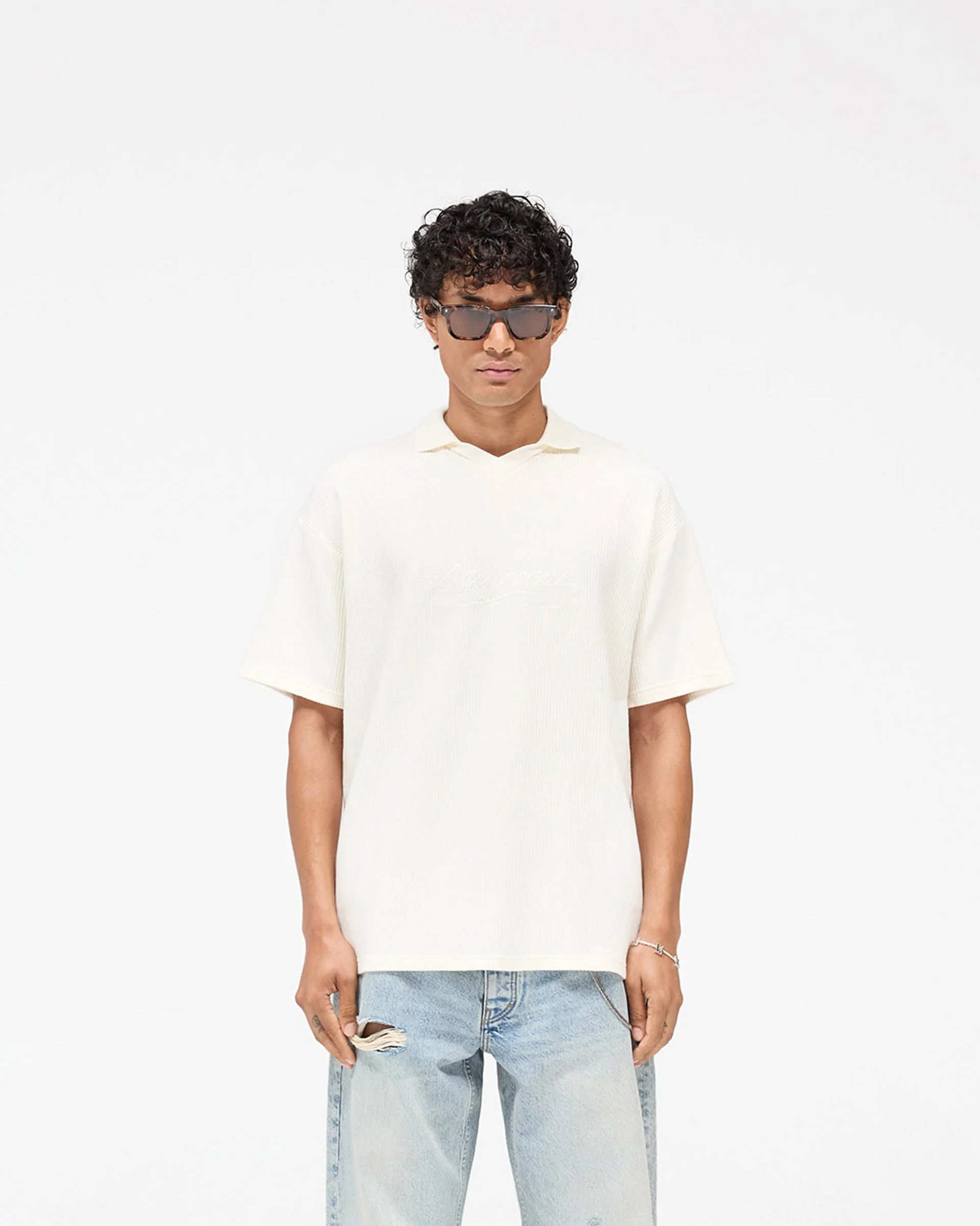 Ribbed Polo - Aged White - Image 3