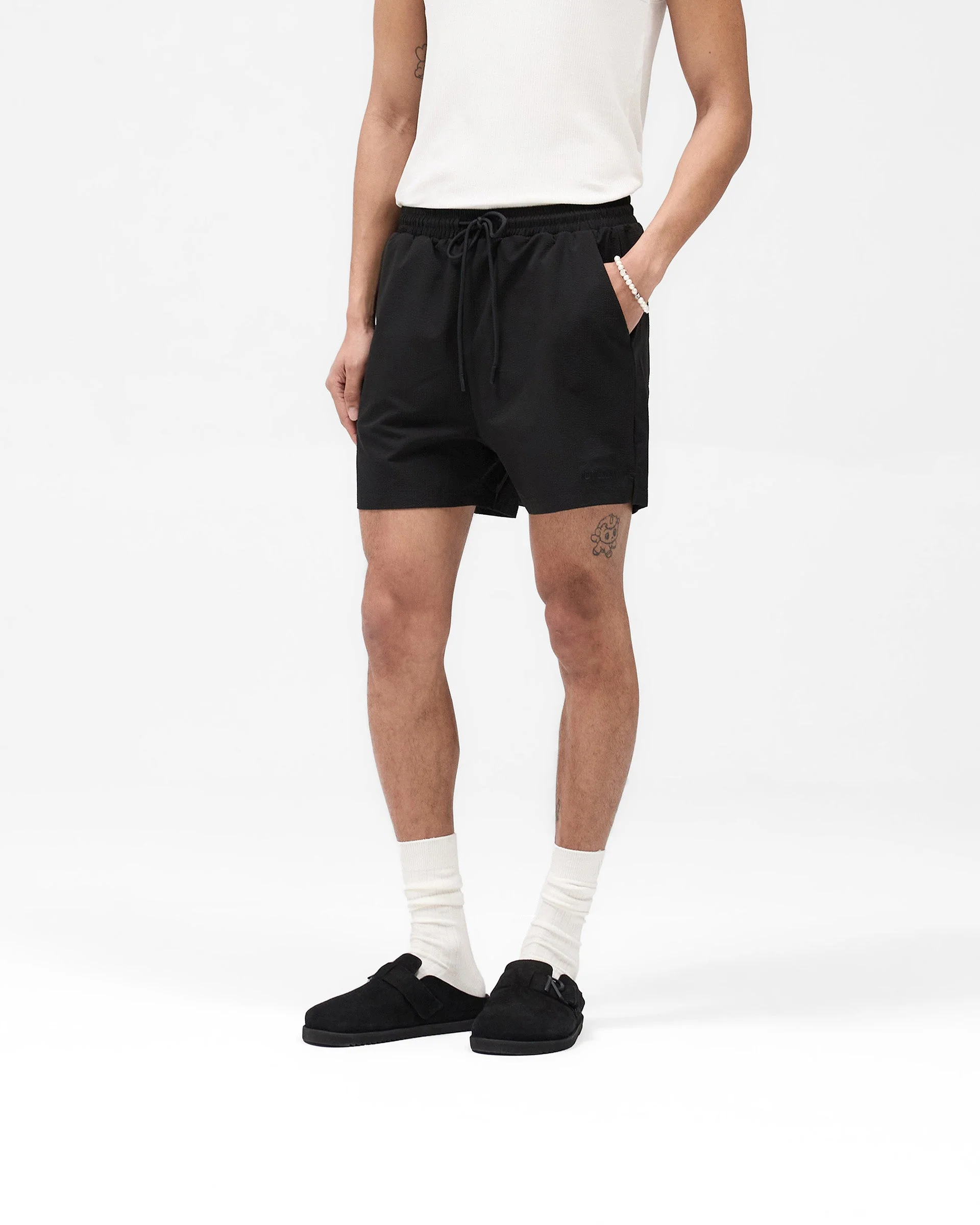 Seersucker Smart Swim Short - Black - Image 2