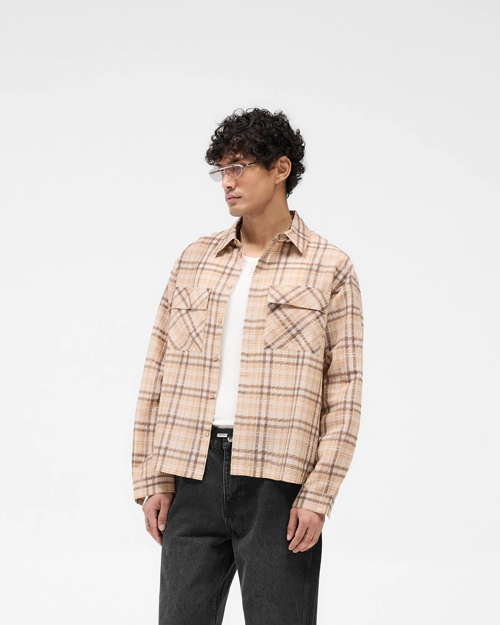 Sheer Flannel Shirt - Brown Check - Image 2