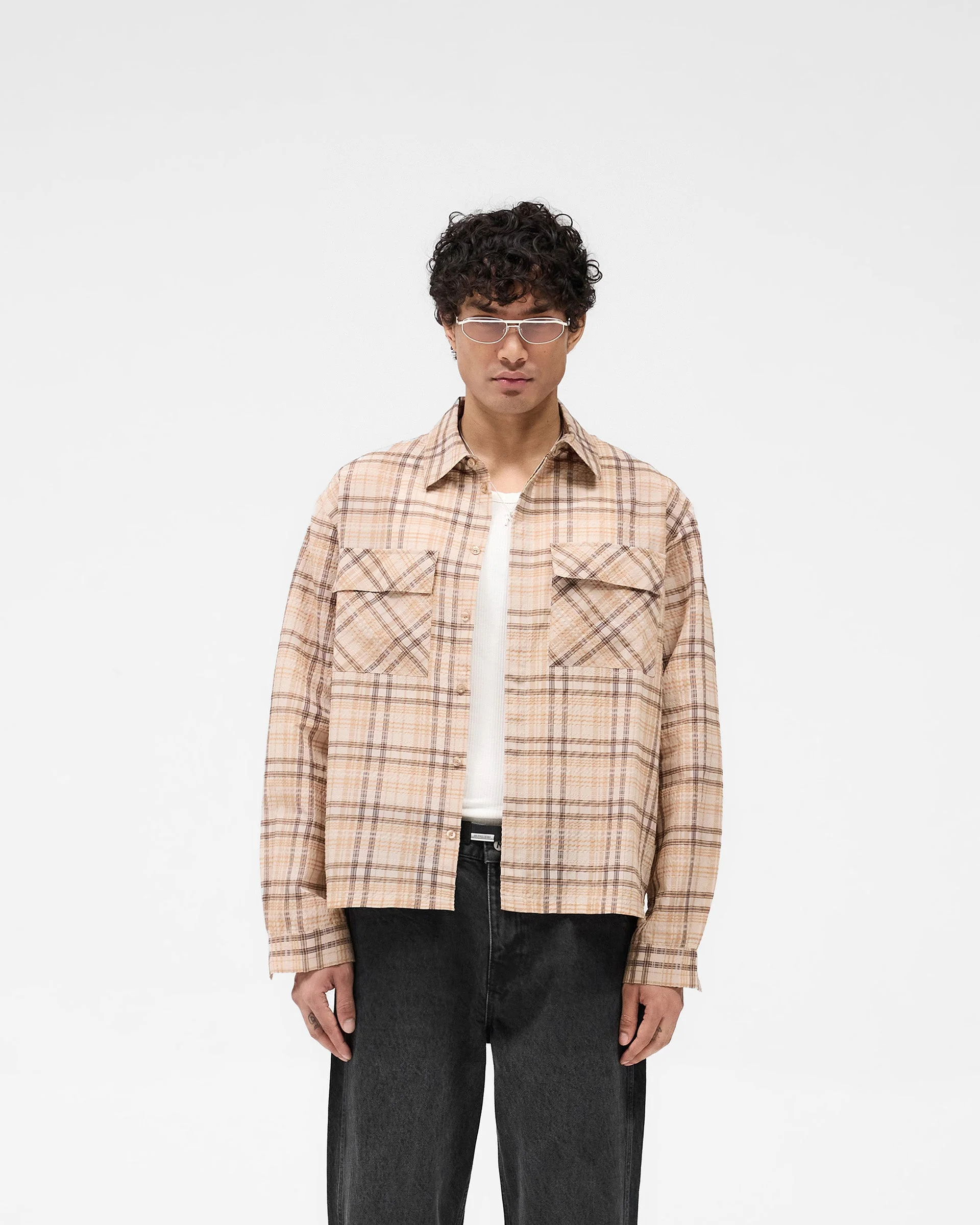 Sheer Flannel Shirt - Brown Check - Image 3