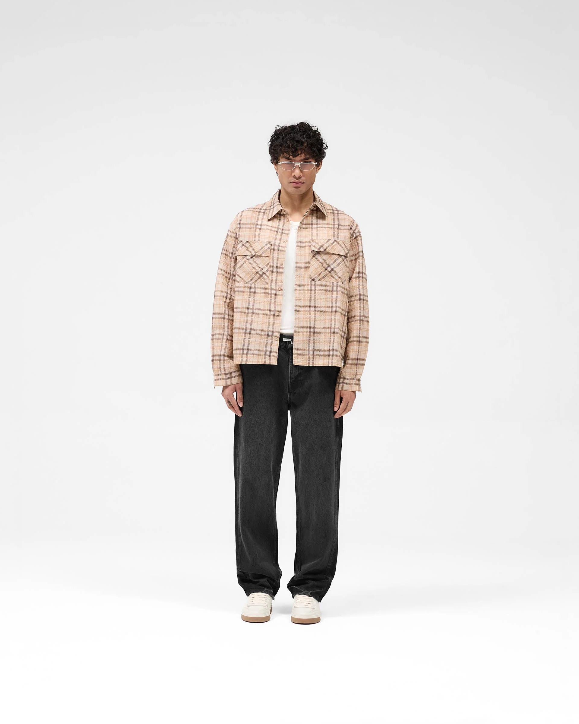 Sheer Flannel Shirt - Brown Check - Image 5