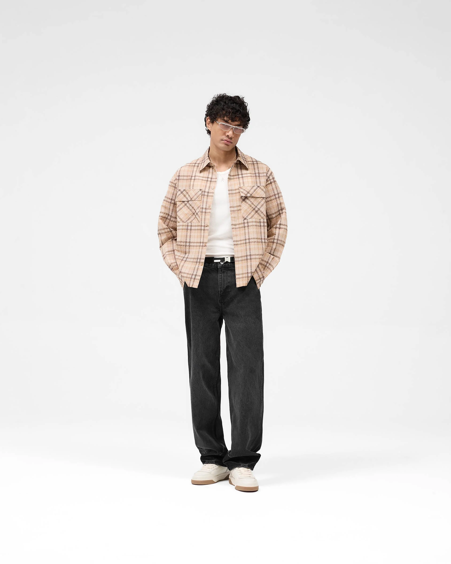 Sheer Flannel Shirt - Brown Check - Image 6