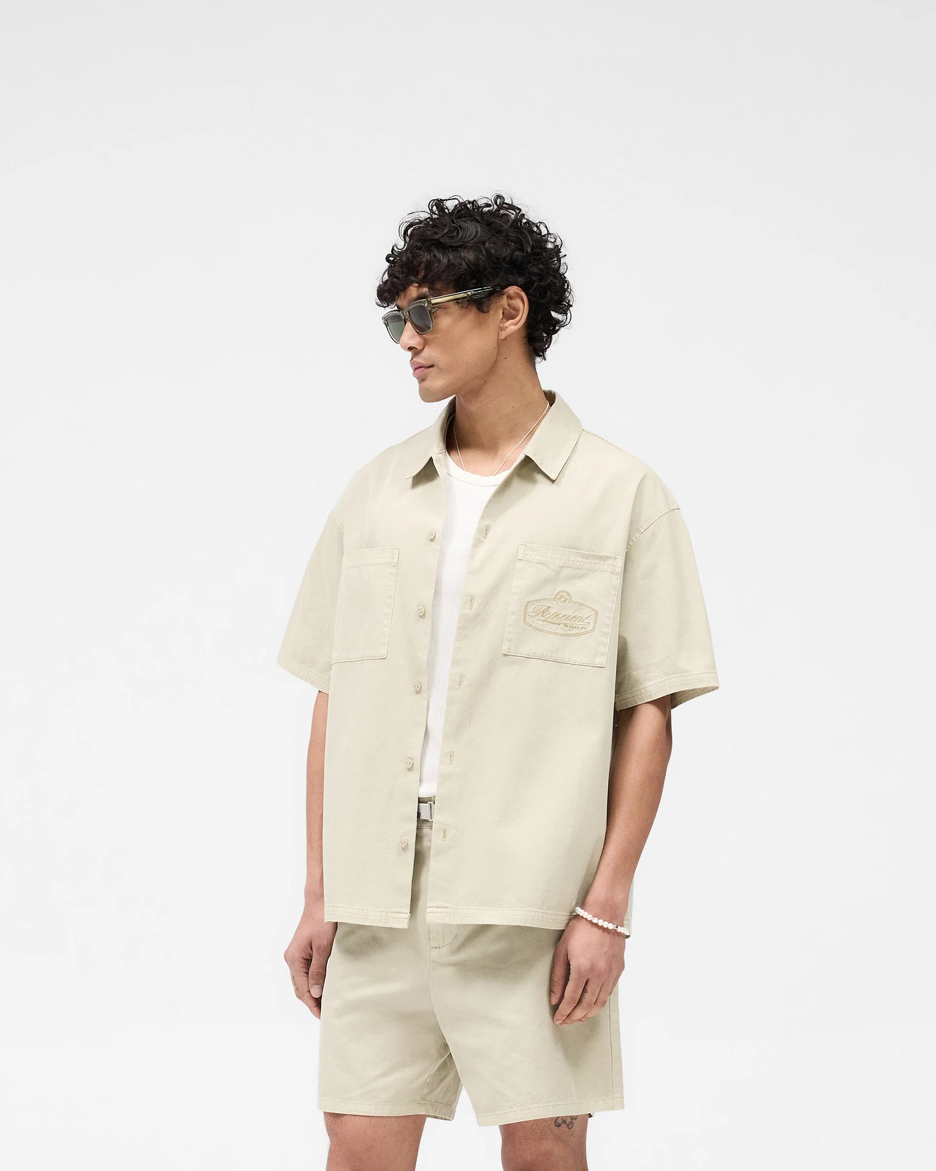 Short Sleeve Cotton Overshirt - Beige - Image 2