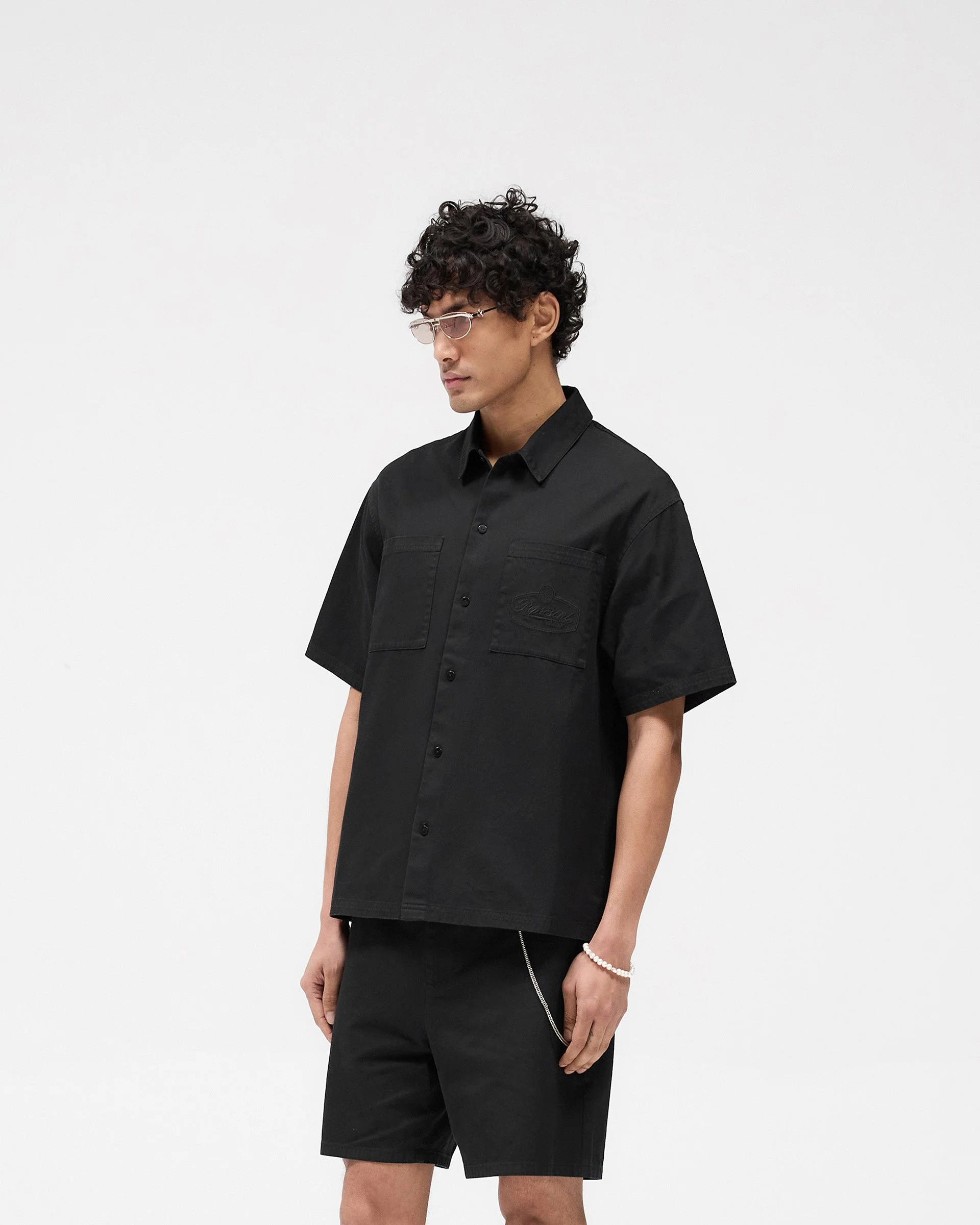 Short Sleeve Cotton Overshirt - Washed Black - Image 2