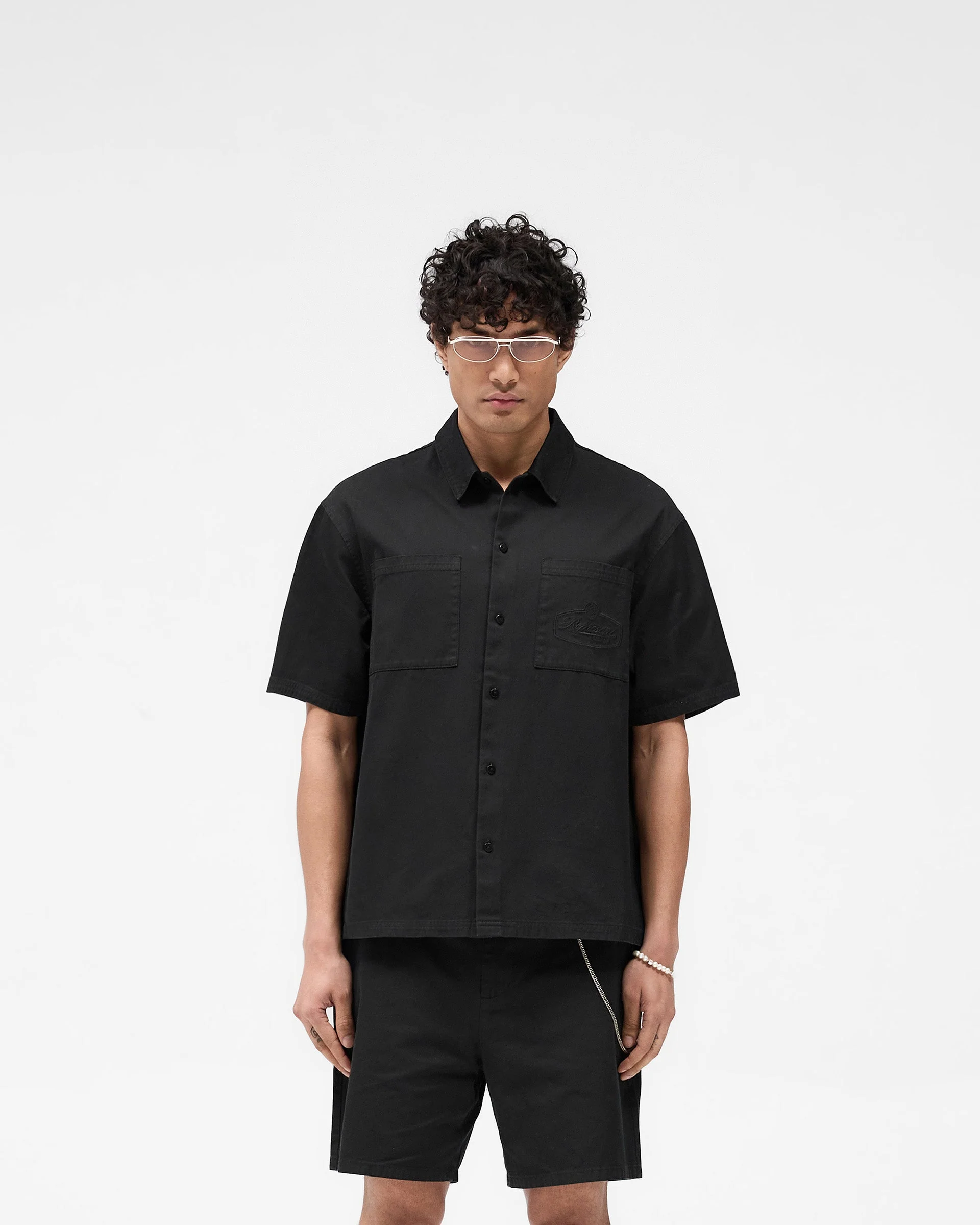 Short Sleeve Cotton Overshirt - Washed Black - Image 3