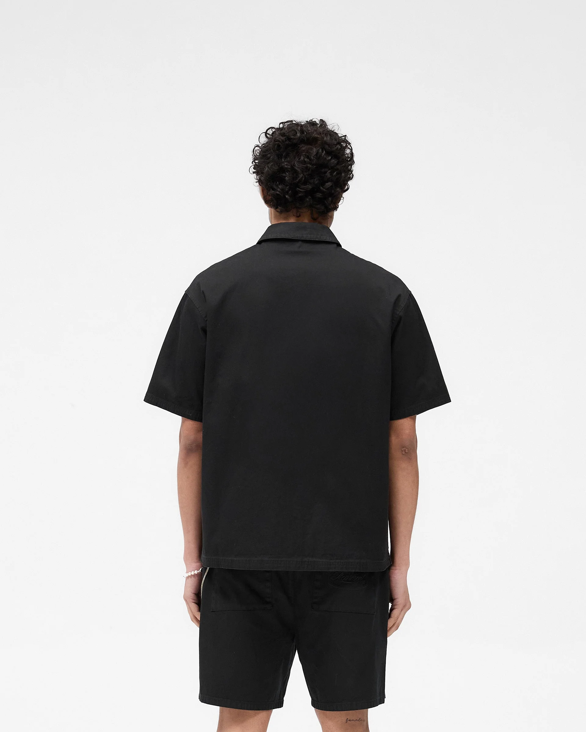 Short Sleeve Cotton Overshirt - Washed Black - Image 4