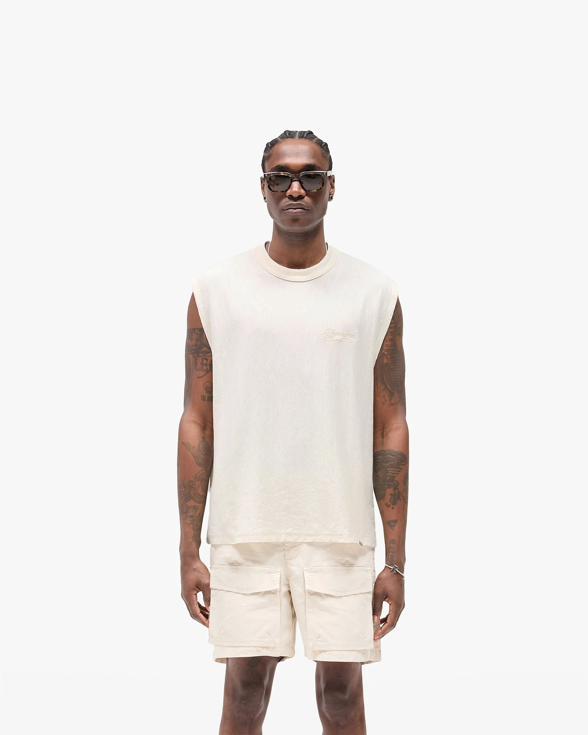 Slub Script Tank - Aged White - Image 2