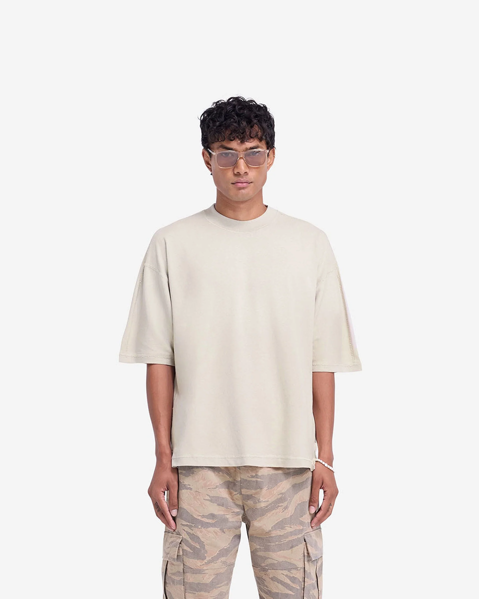 Stepped Hem T-Shirt - Oat - Image 3