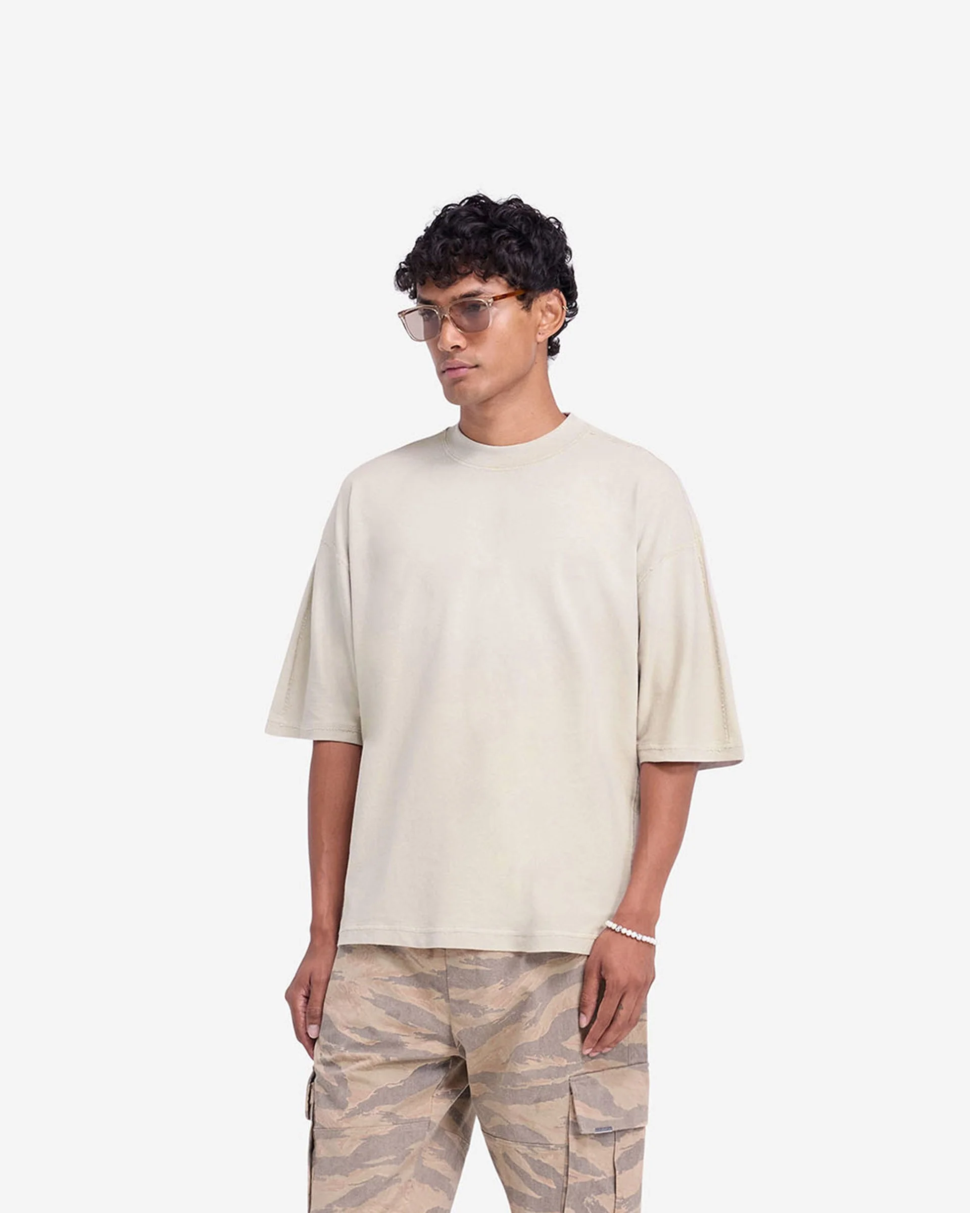 Stepped Hem T-Shirt - Oat - Image 4