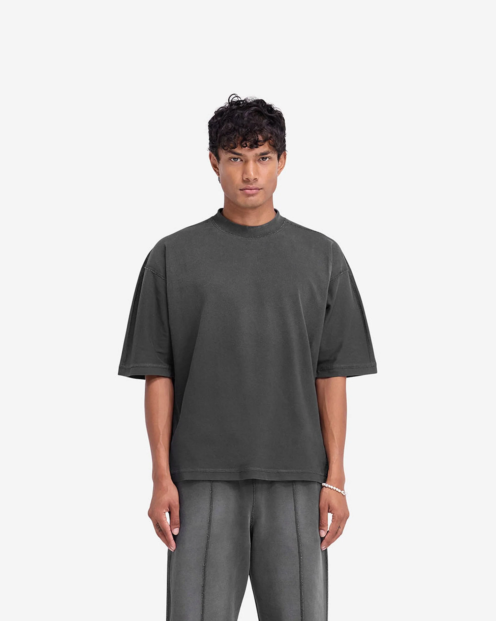 Stepped Hem T-Shirt - Stained Black - Image 3