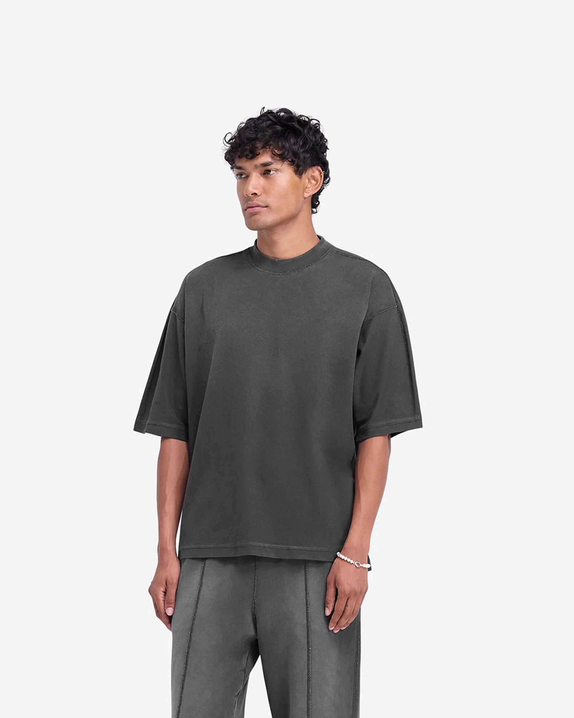 Stepped Hem T-Shirt - Stained Black - Image 4