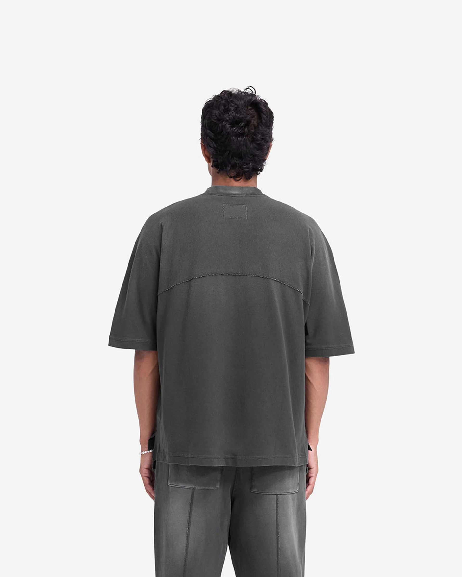 Stepped Hem T-Shirt - Stained Black - Image 5