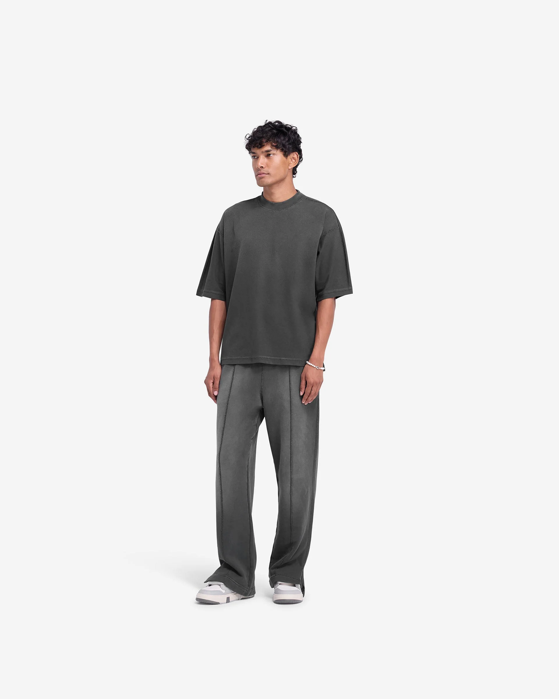 Stepped Hem T-Shirt - Stained Black - Image 7