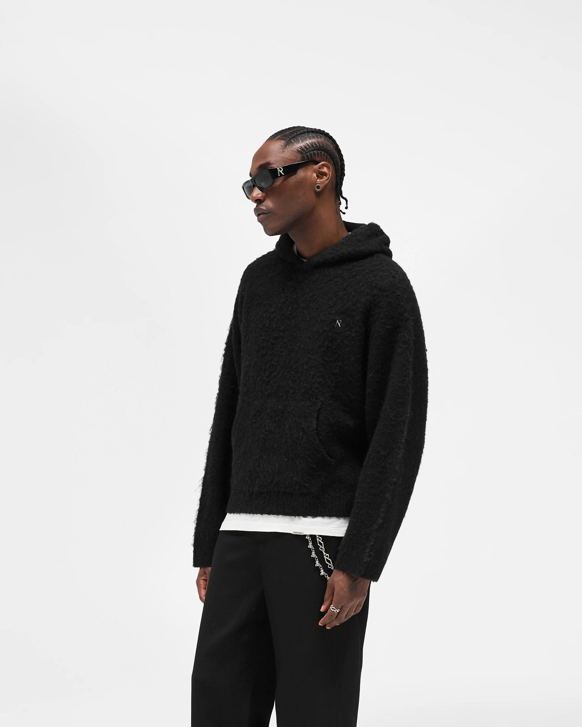 Textured Borg Hoodie - Jet Black - Image 2