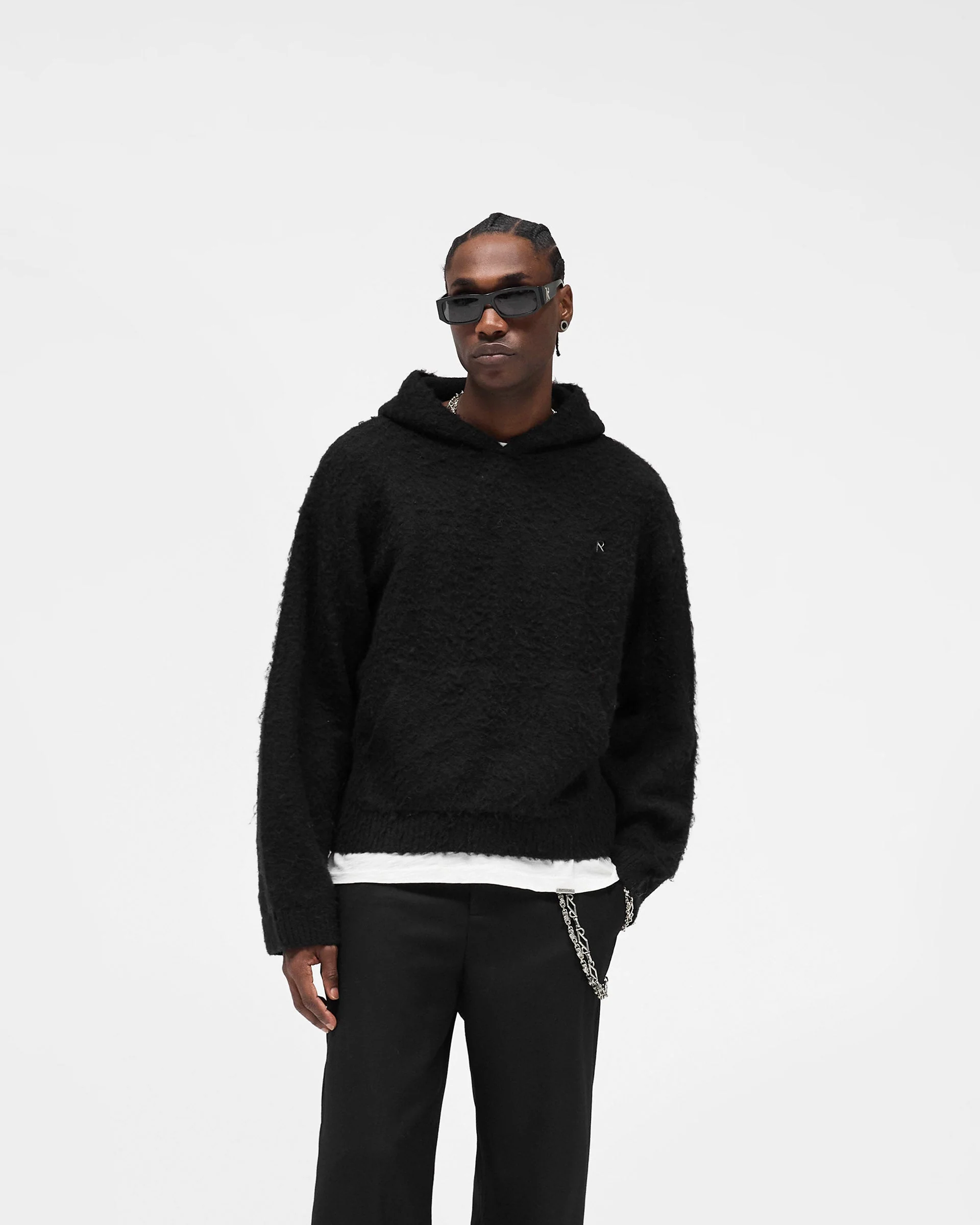 Textured Borg Hoodie - Jet Black - Image 3