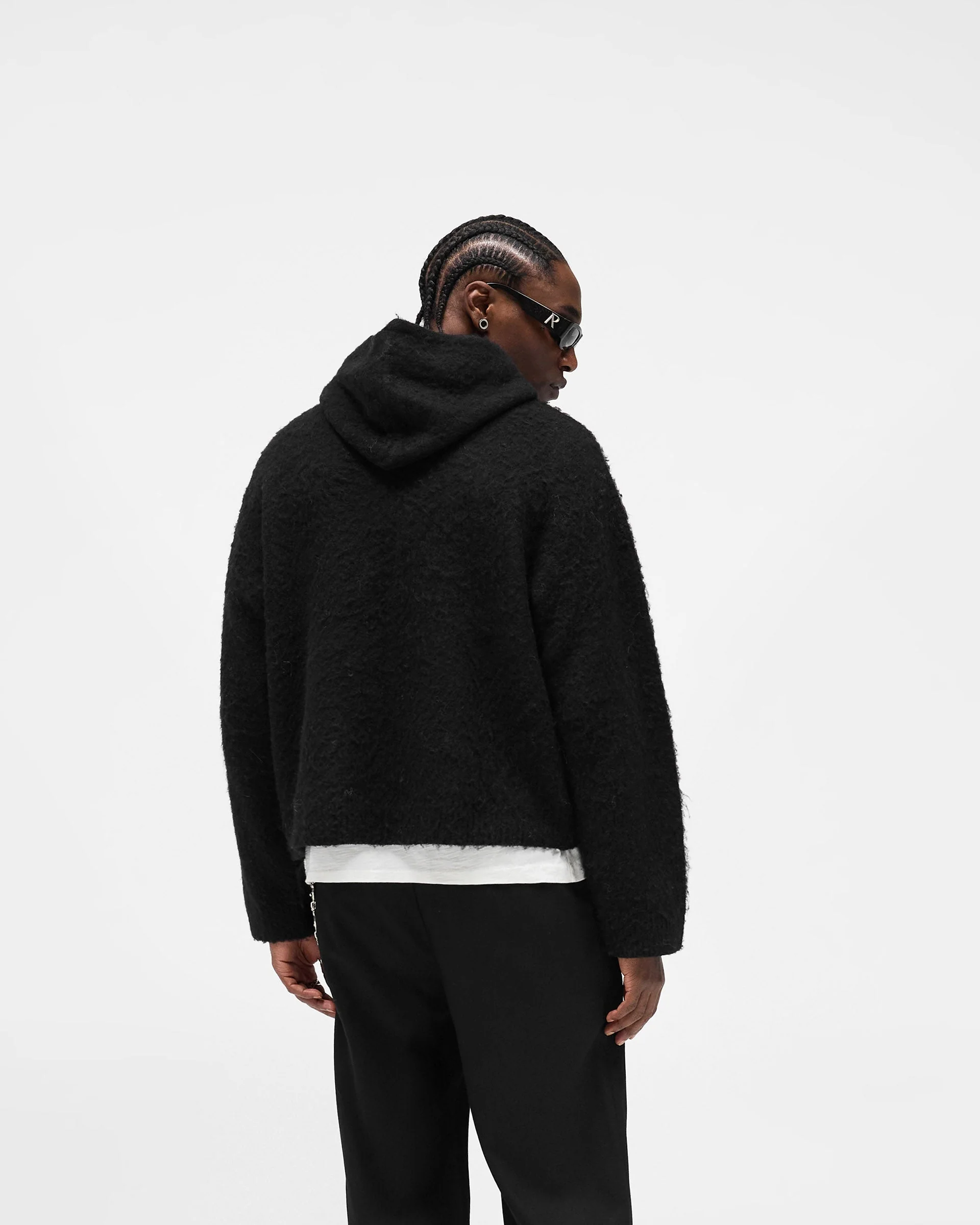 Textured Borg Hoodie - Jet Black - Image 4