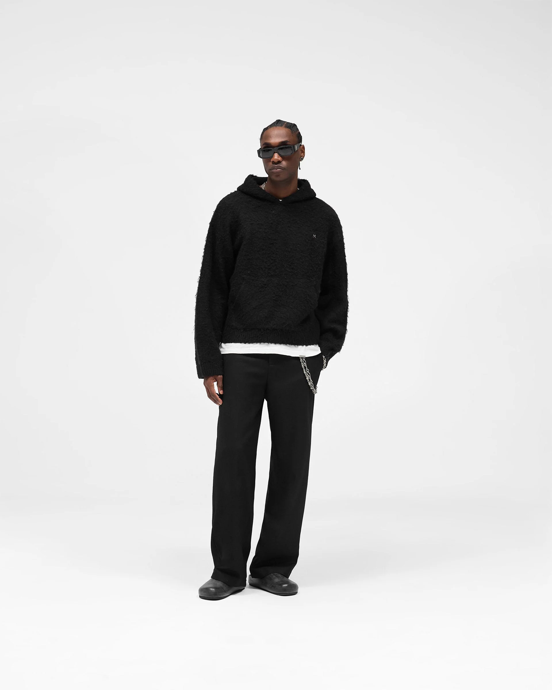 Textured Borg Hoodie - Jet Black - Image 5