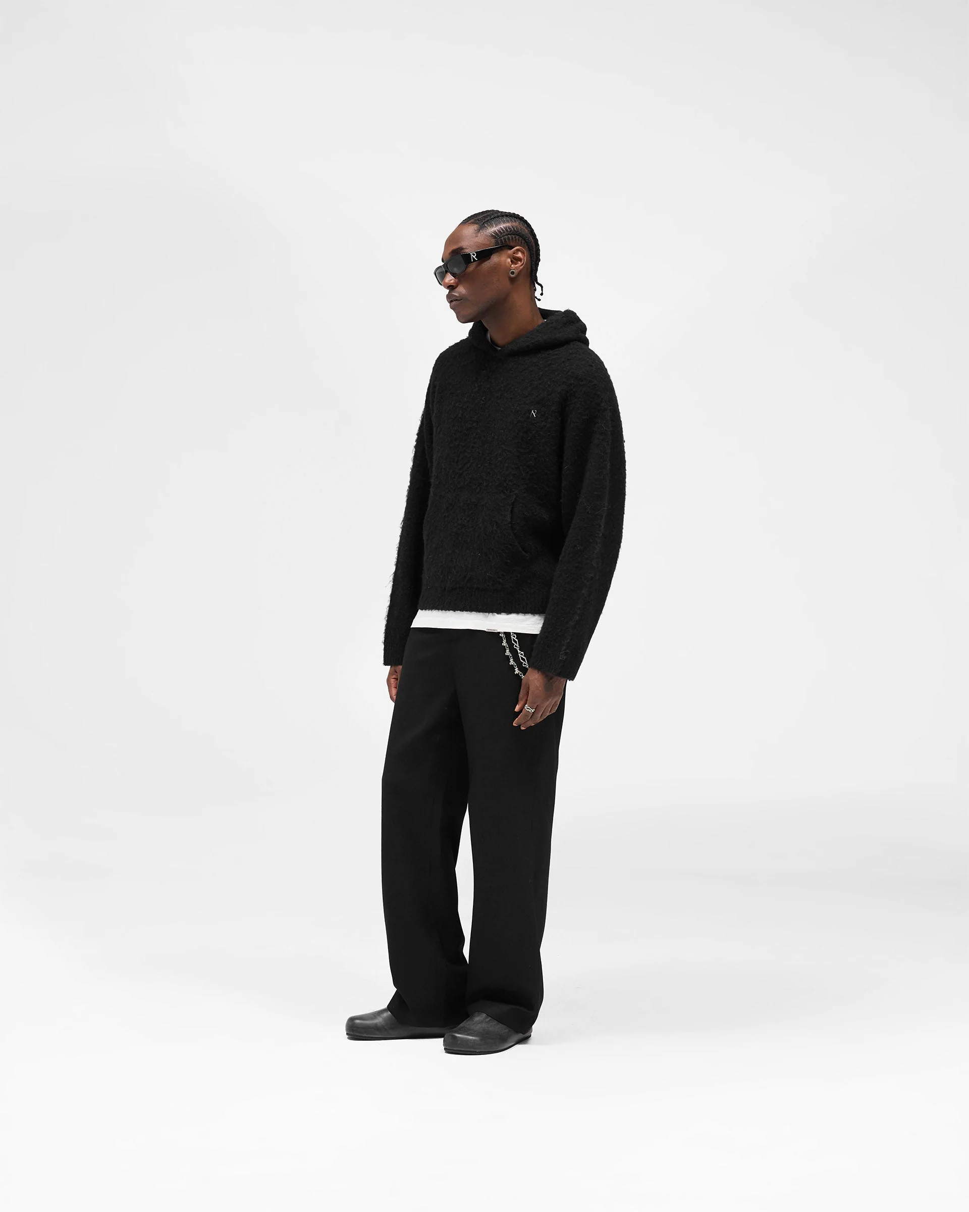 Textured Borg Hoodie - Jet Black - Image 6
