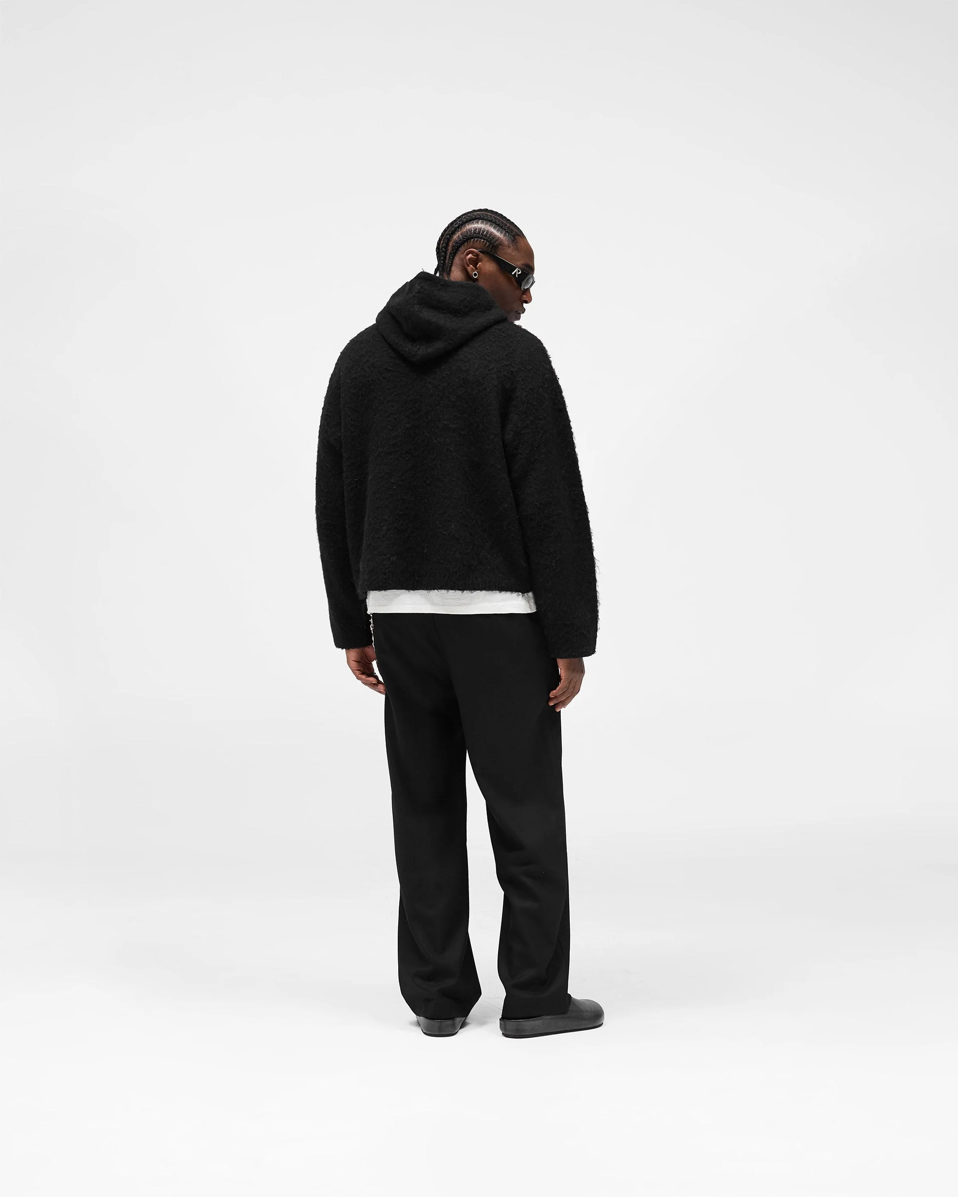 Textured Borg Hoodie - Jet Black - Image 7
