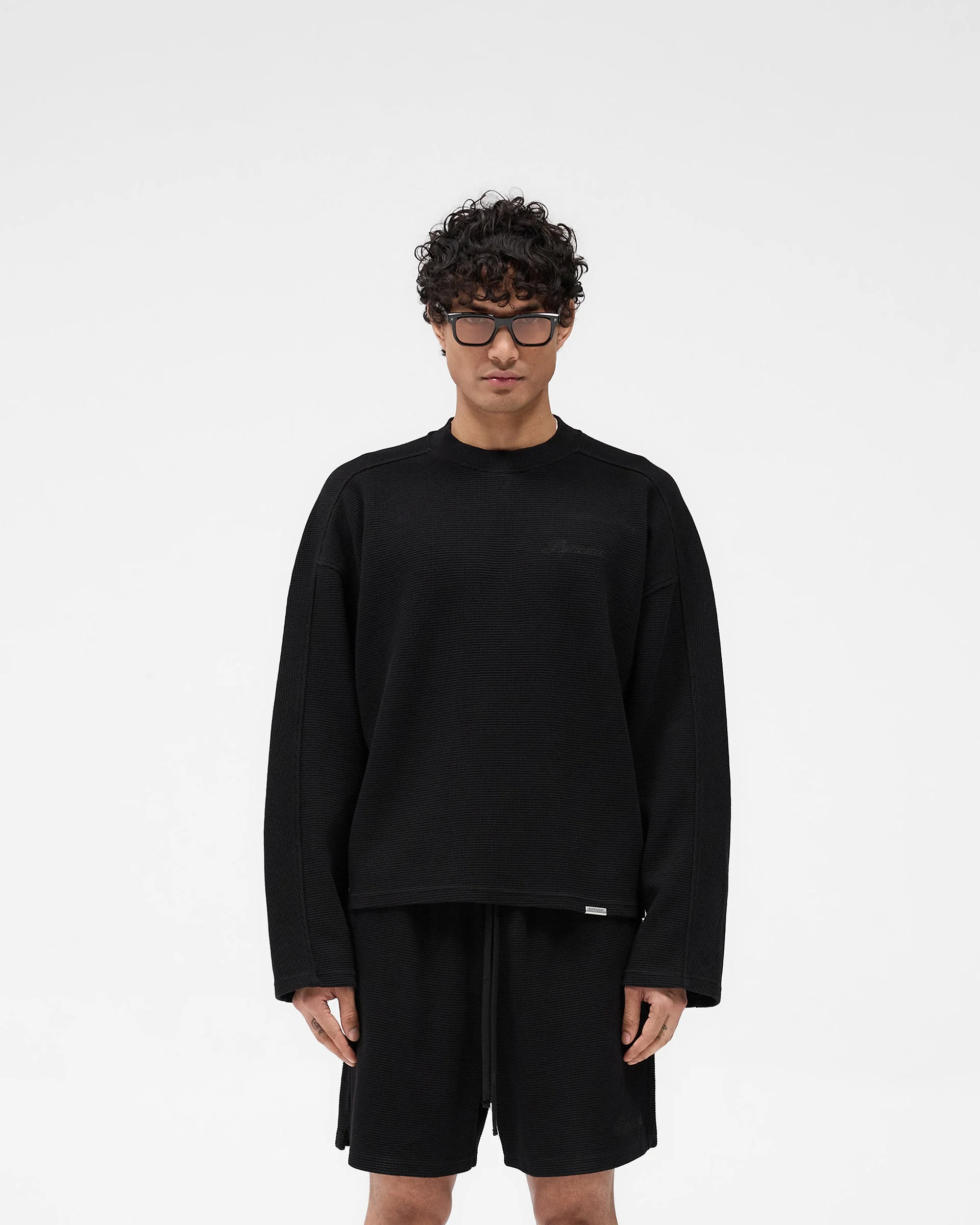 Waffle Long Sleeve T-Shirt - Black - Image 3