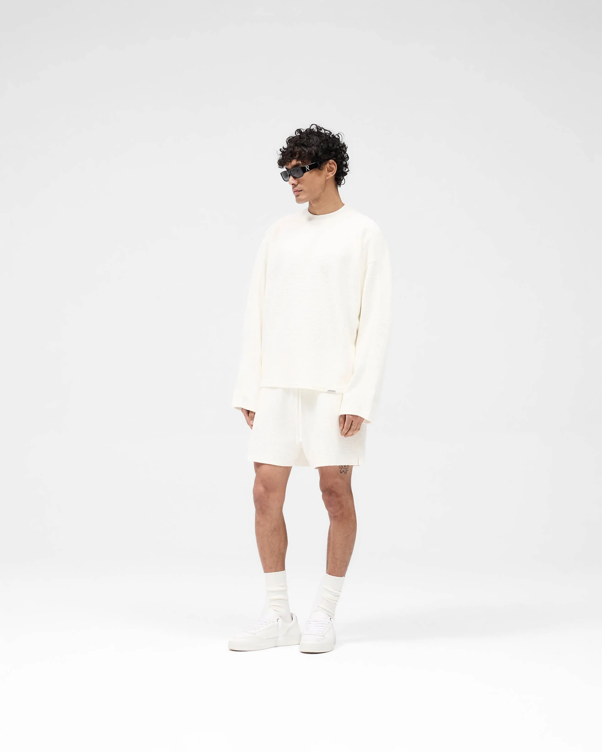 Waffle Long Sleeve T-Shirt - Flat White - Image 7