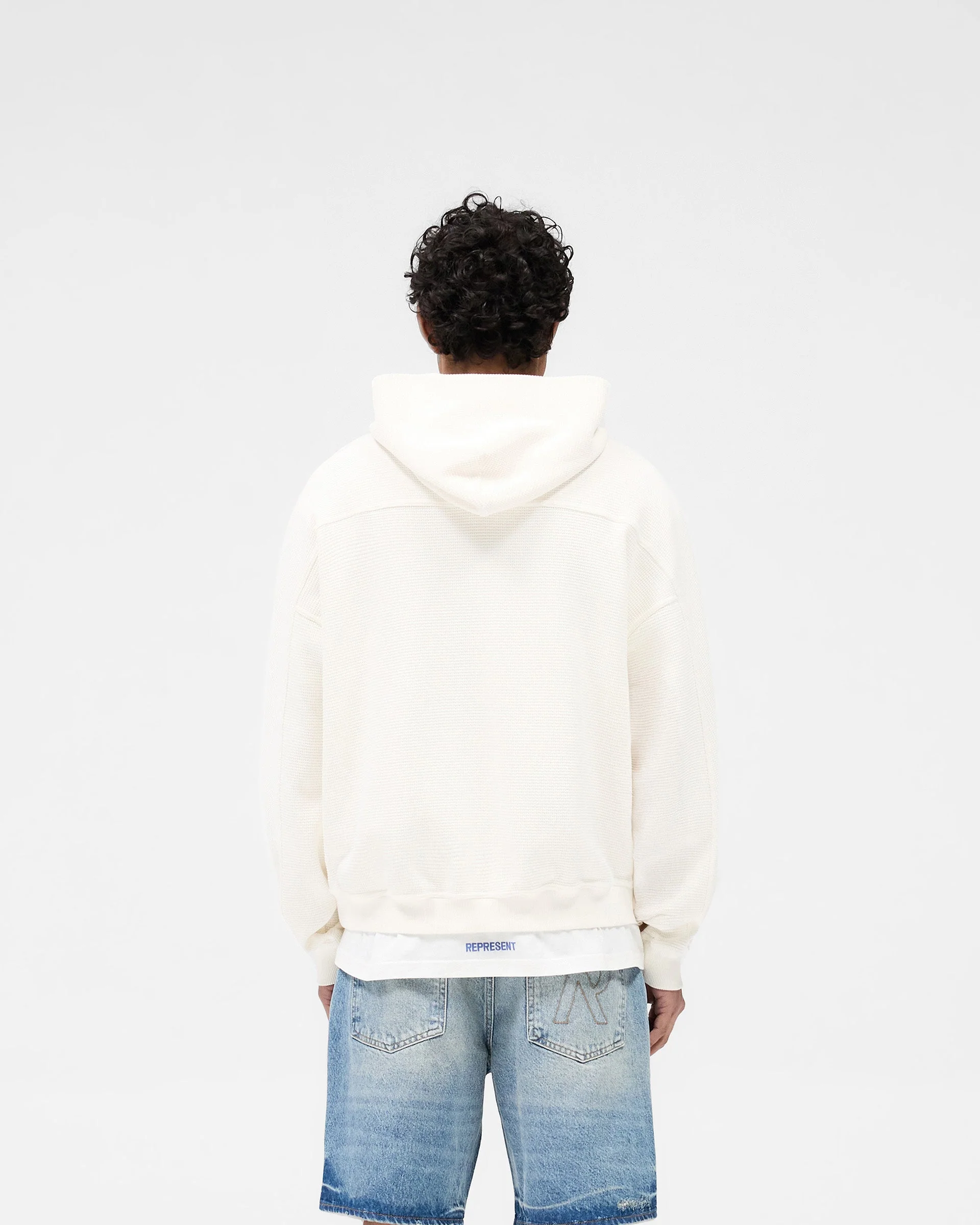 Waffle Zip Through Hoodie - Flat White - Image 4