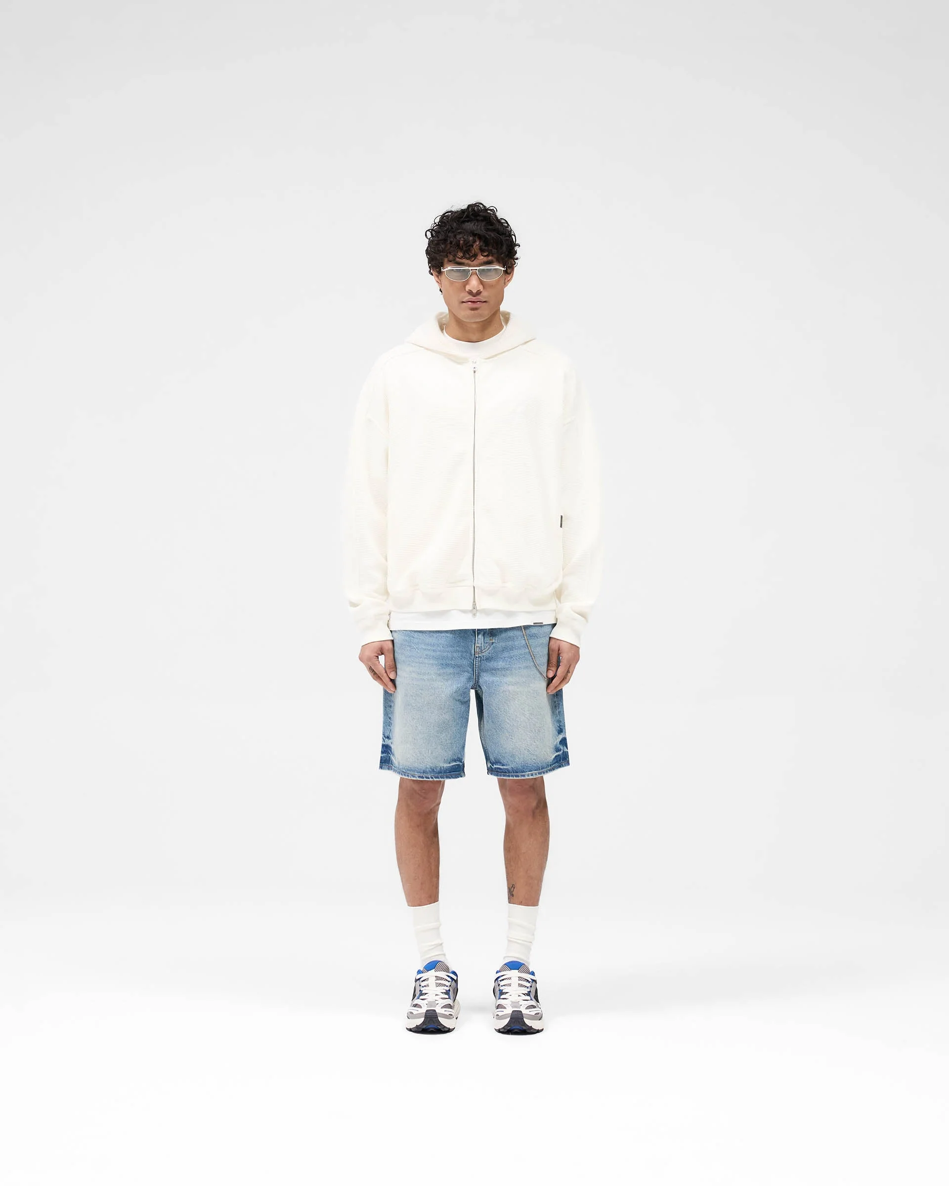 Waffle Zip Through Hoodie - Flat White - Image 5