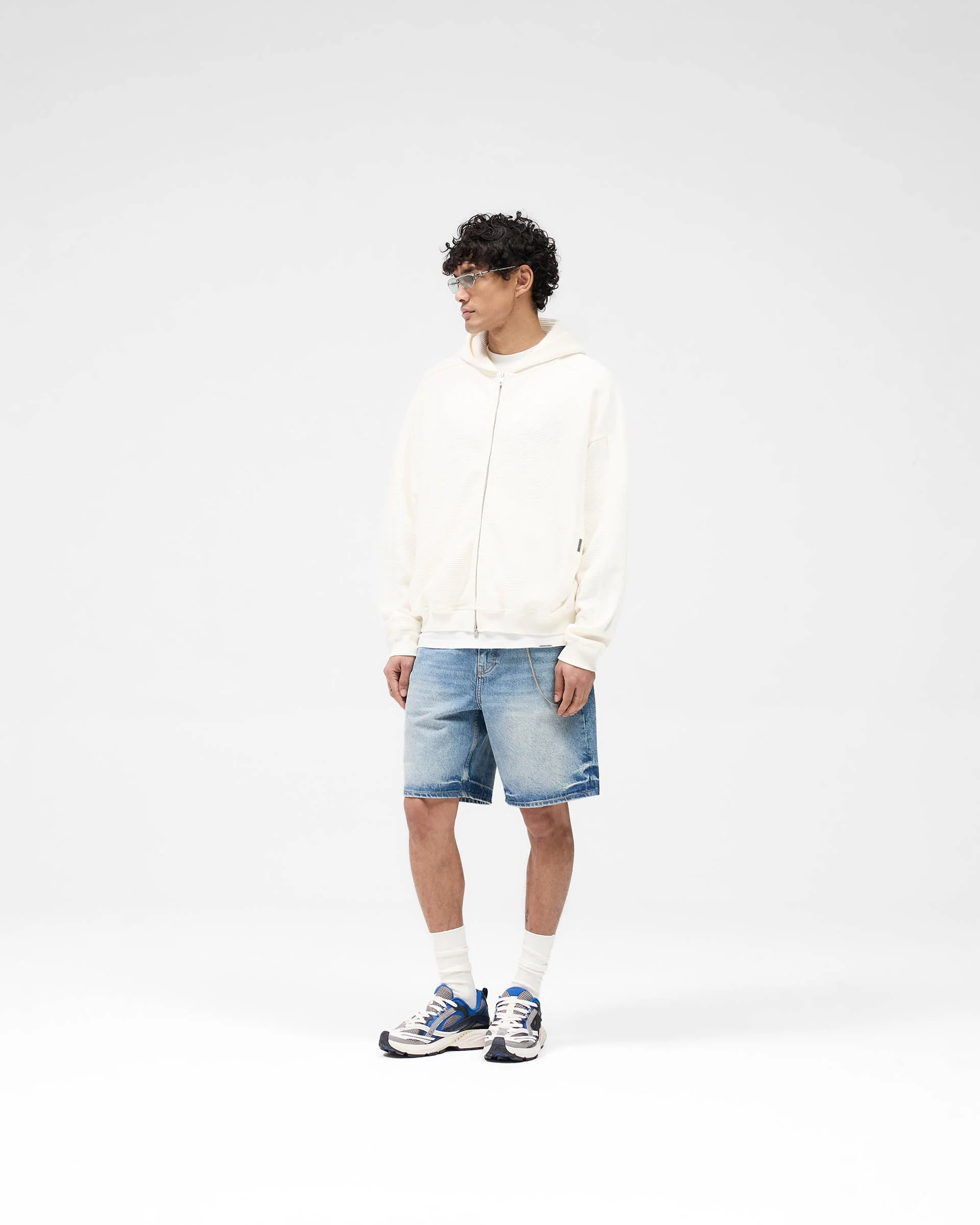 Waffle Zip Through Hoodie - Flat White - Image 6