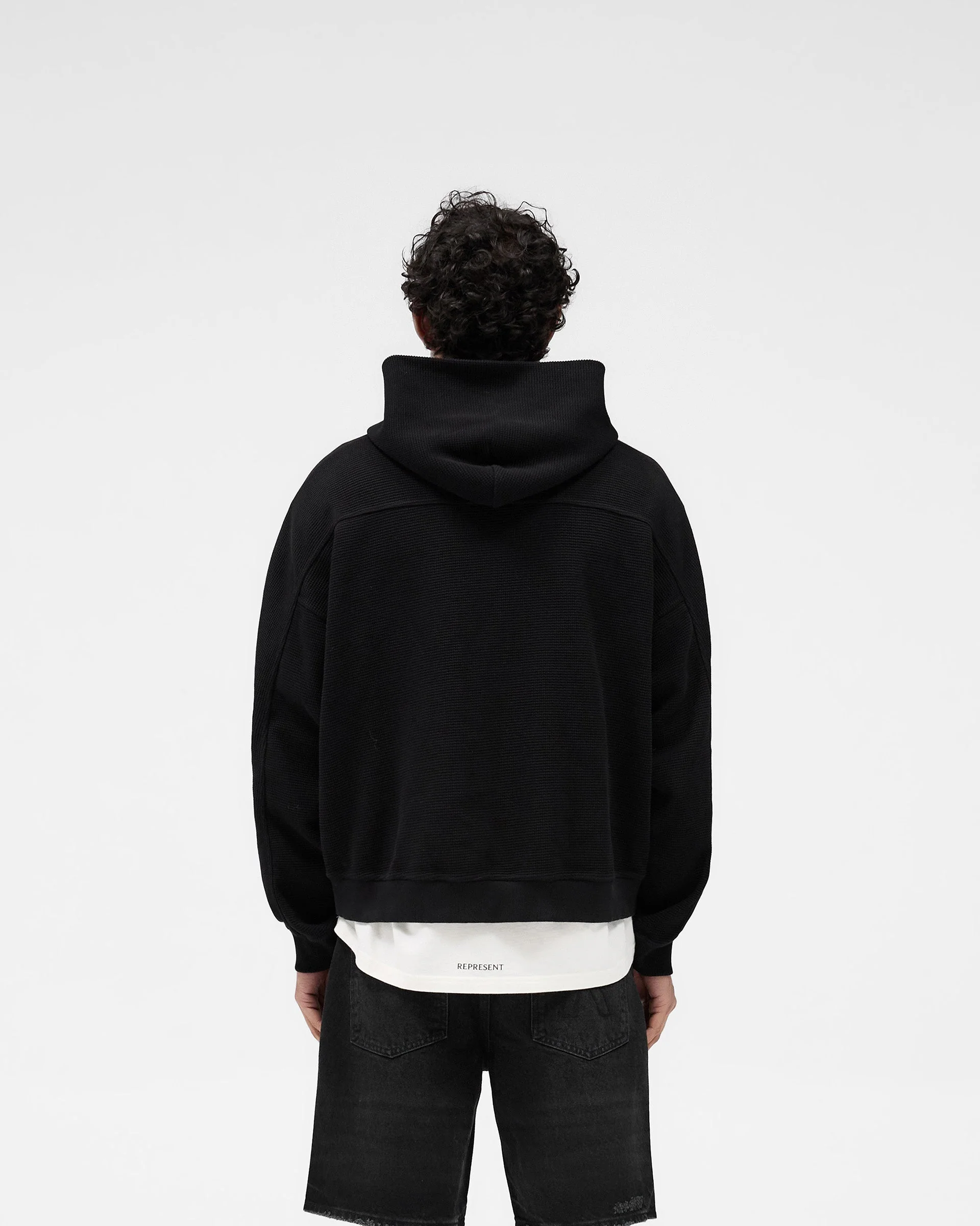 Waffle Zip Through Hoodie - Jet Black - Image 4