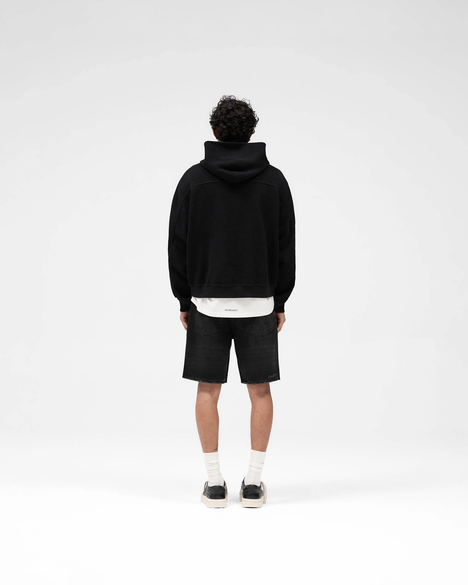 Waffle Zip Through Hoodie - Jet Black - Image 7