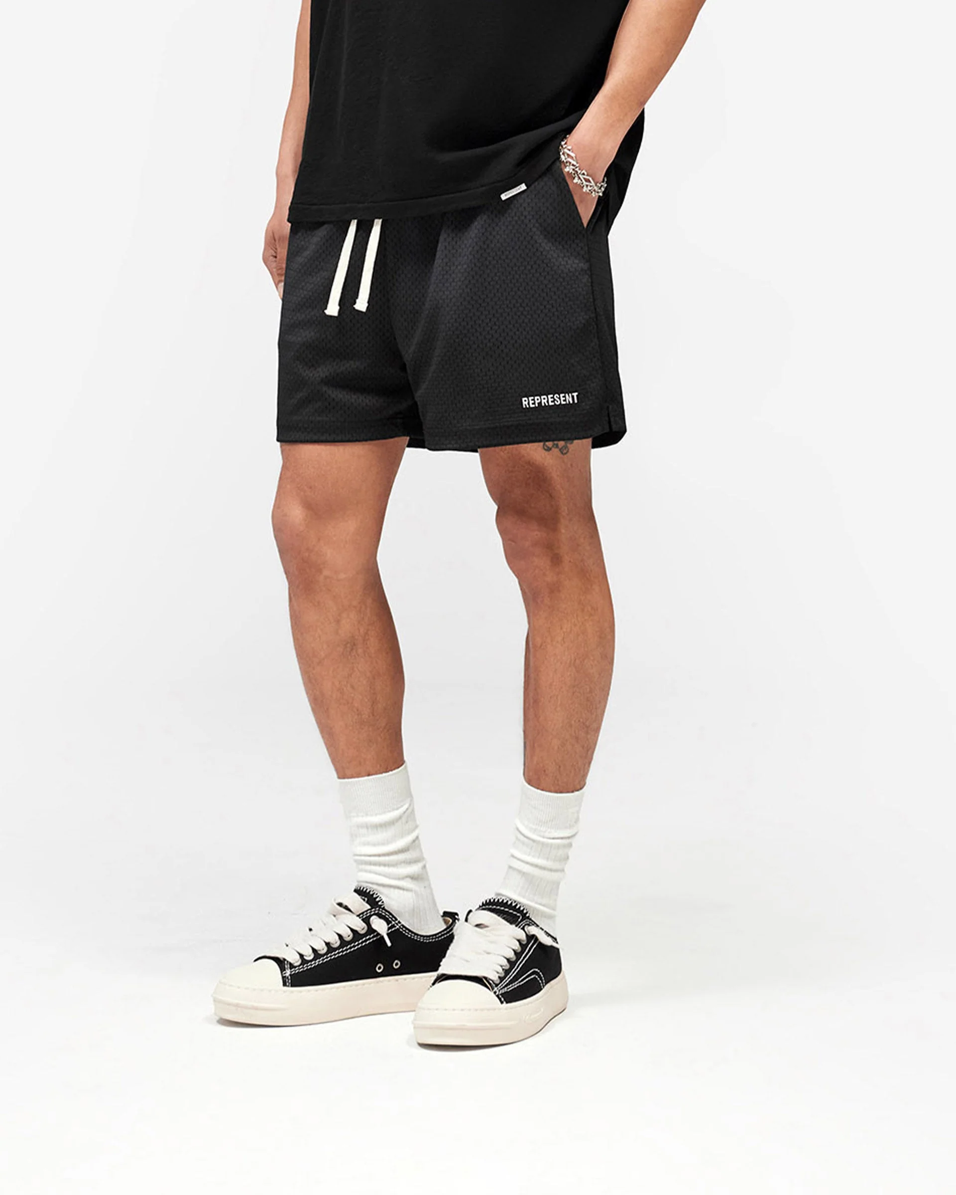 Washed Mesh Shorts - Black - Image 2