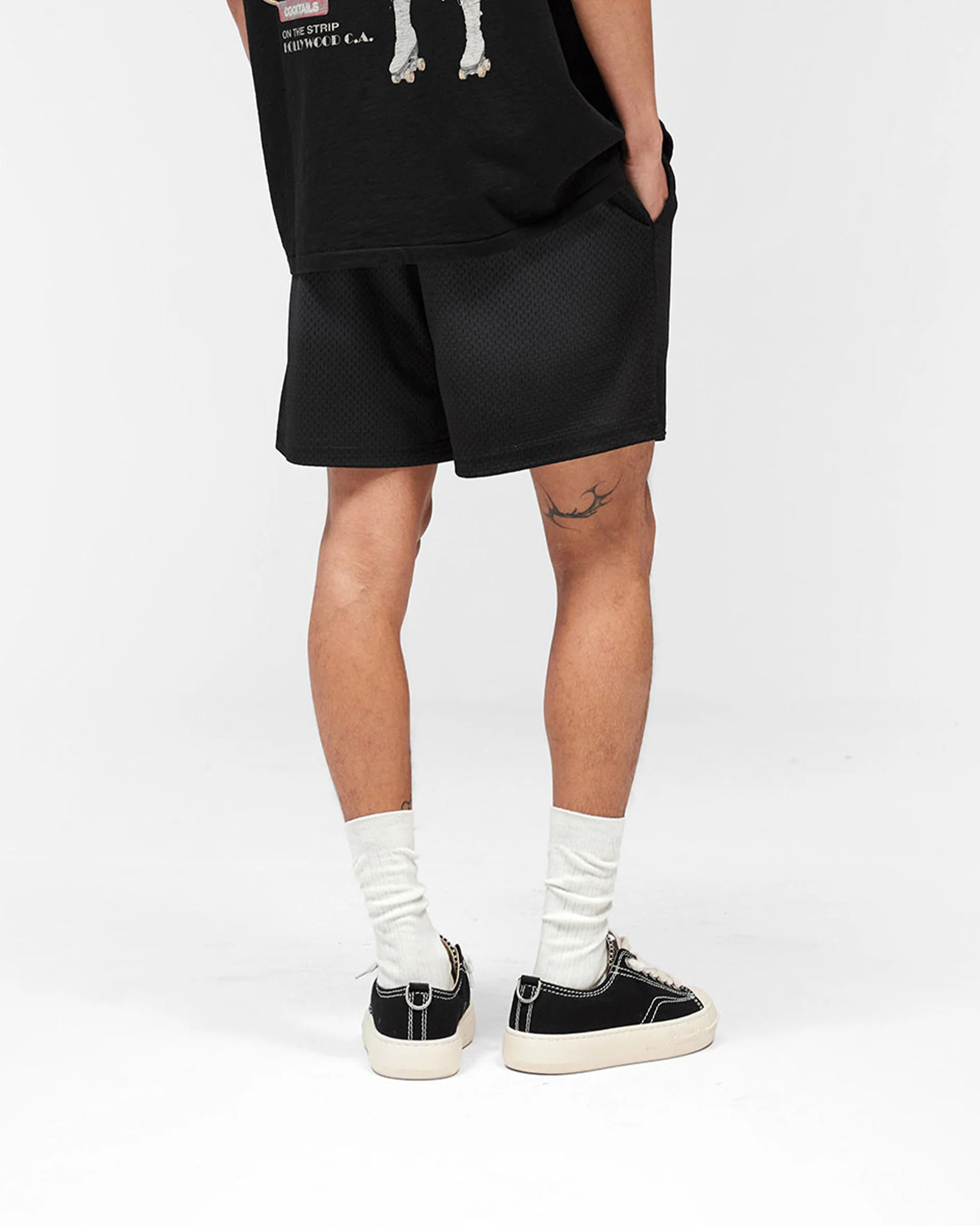 Washed Mesh Shorts - Black - Image 5